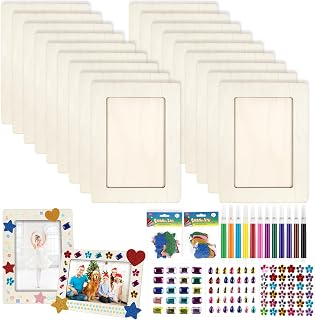 Holz Bilderrahmen Set DIY Bastelset mit Glitzersteinen & Stickern 20x15cm