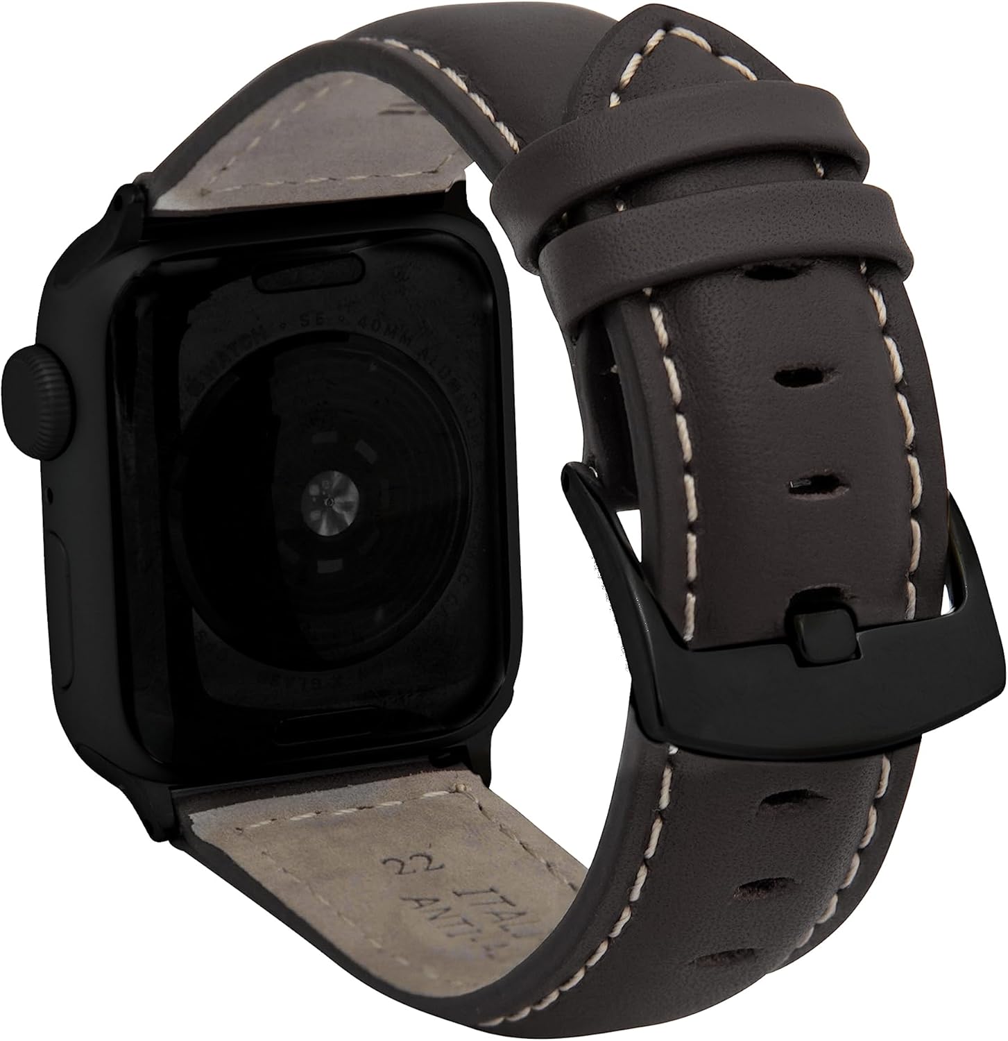 Bandini Mens Classic Leather Band for Apple Watch Band 46mm 45mm 42mm 44mm 41mm 40mm 38mm 49mm & Ultra 1 & 2, fits Apple Watch Series 11 10 9 8 7 6 5 4 3 SE, Extra Long XL, Brown/Stitch/Black