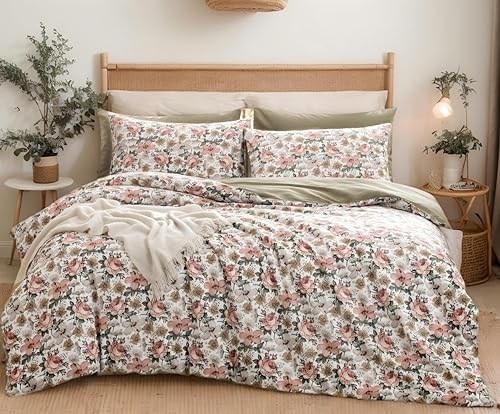 Miniatura 11 de SLEEPBELLA Funda de edredón tamaño Queen, 600 hilos de algodón reversible con ramas grises y flores amarillas (tamaño Queen, hojas blancas)