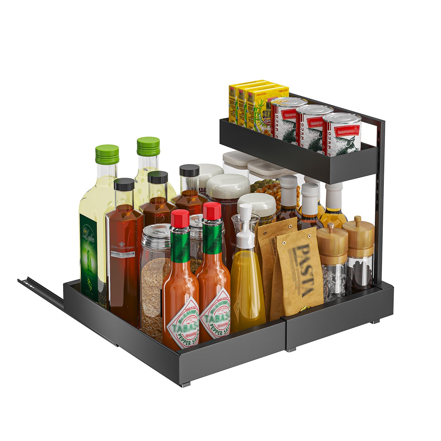 Étagère Sous Évier Métal Noir 2 Niveaux Coulissants - Organisateur Cuisine & Salle De Bain Avec Cœur