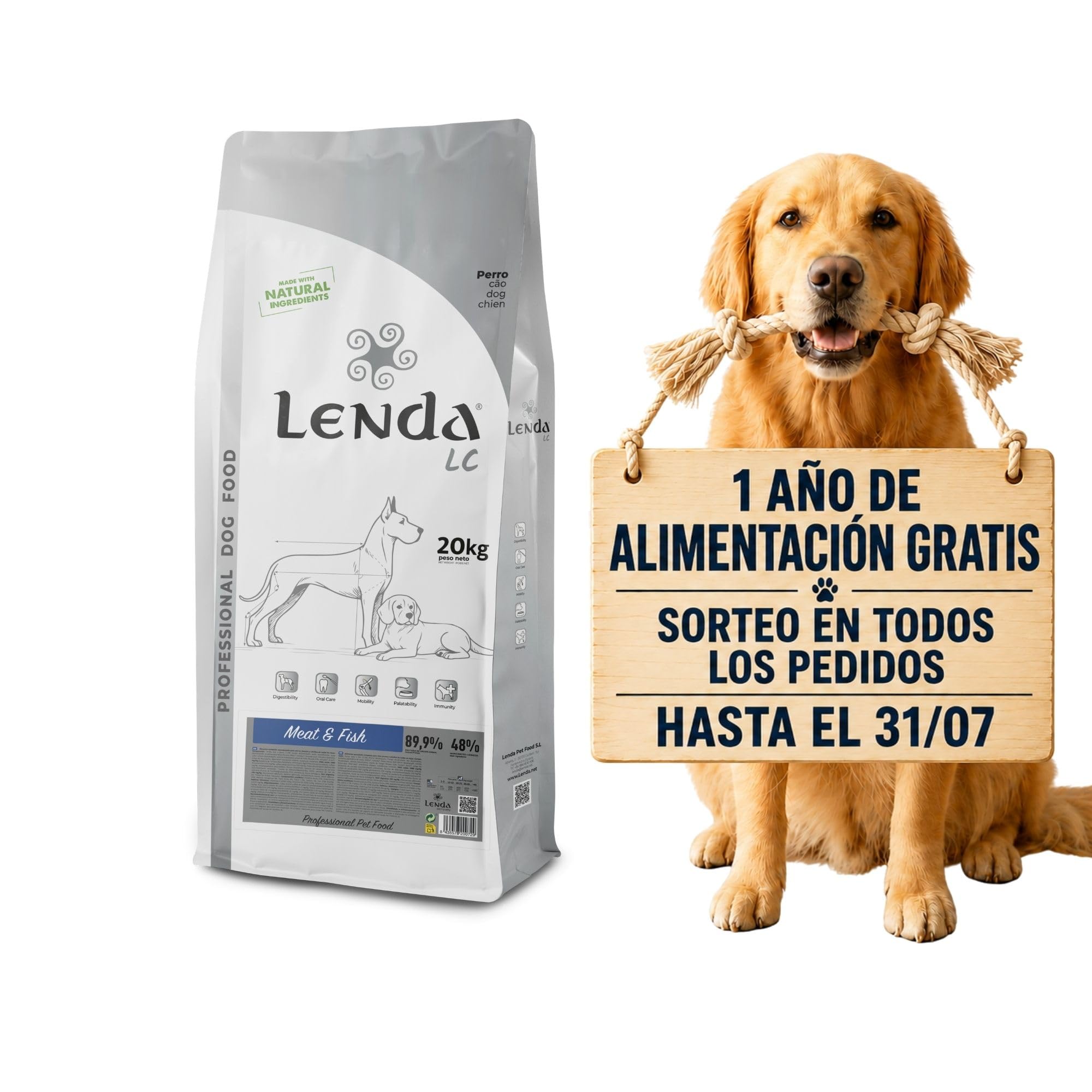 Lenda LC Meat & Fish 20 kg - Pienso Natural para Perros Mini/Medium - Comida Perros Pequeños Completa y Equilibrada - Pienso para Perros de Razas Pequeñas y Medianas