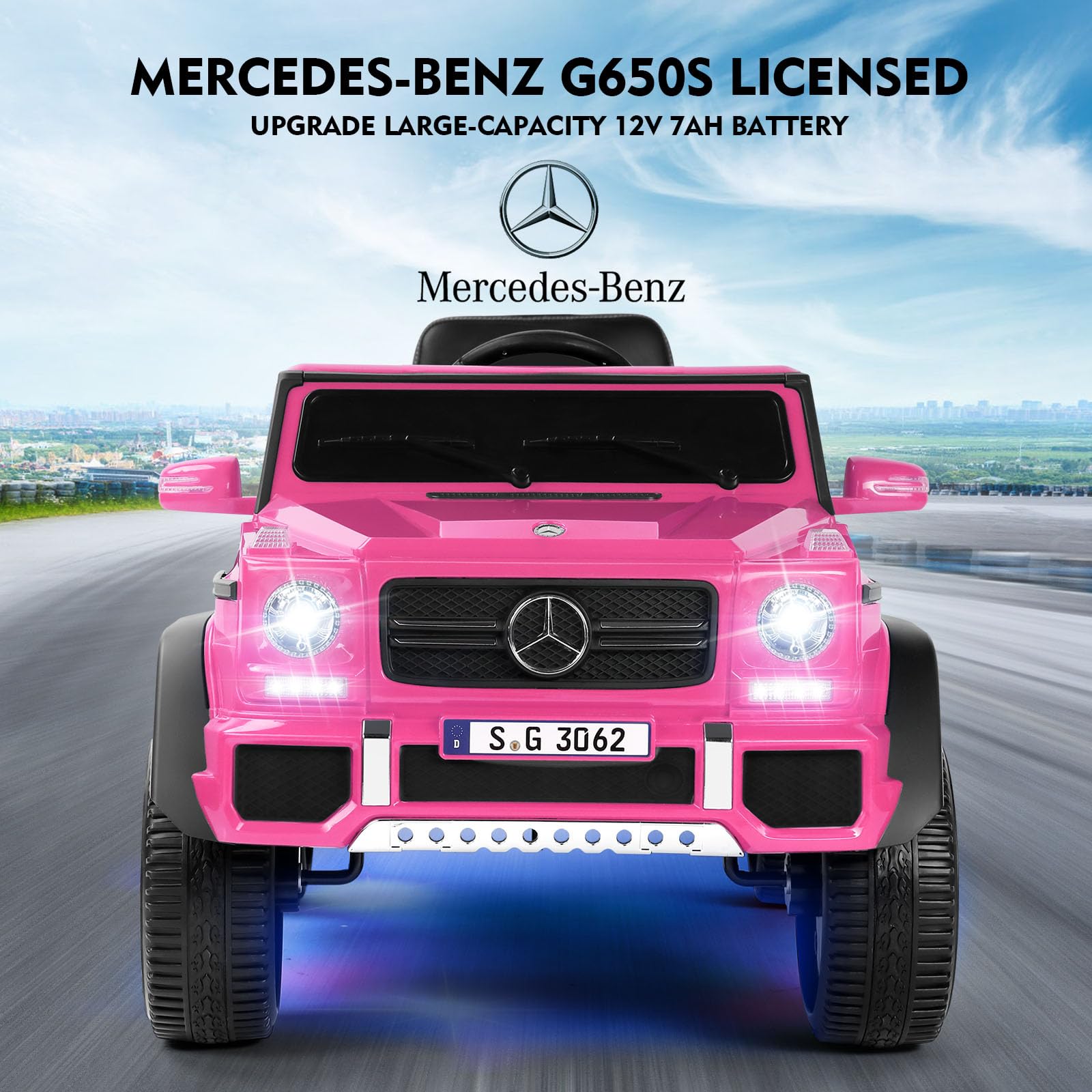 JOYLDIAS - Autos de paseo con licencia Mercedes-Benz Maybach G650S, 12V7AH, auto eléctrico de juguete a batería para niños con control remoto de 2.4 GHz, 2 motores, 3 velocidades, cerradura, música