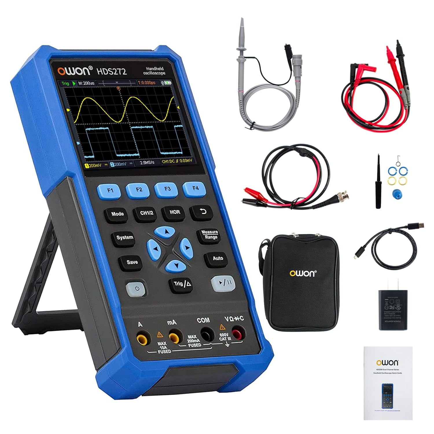 OWON 100MHz Oscilloscope Probe Kit, BNC Oscilloscope Clip Probe Attenuation Can be Adjusted by 1x or 10x Slide Switch for Series Oscilloscope