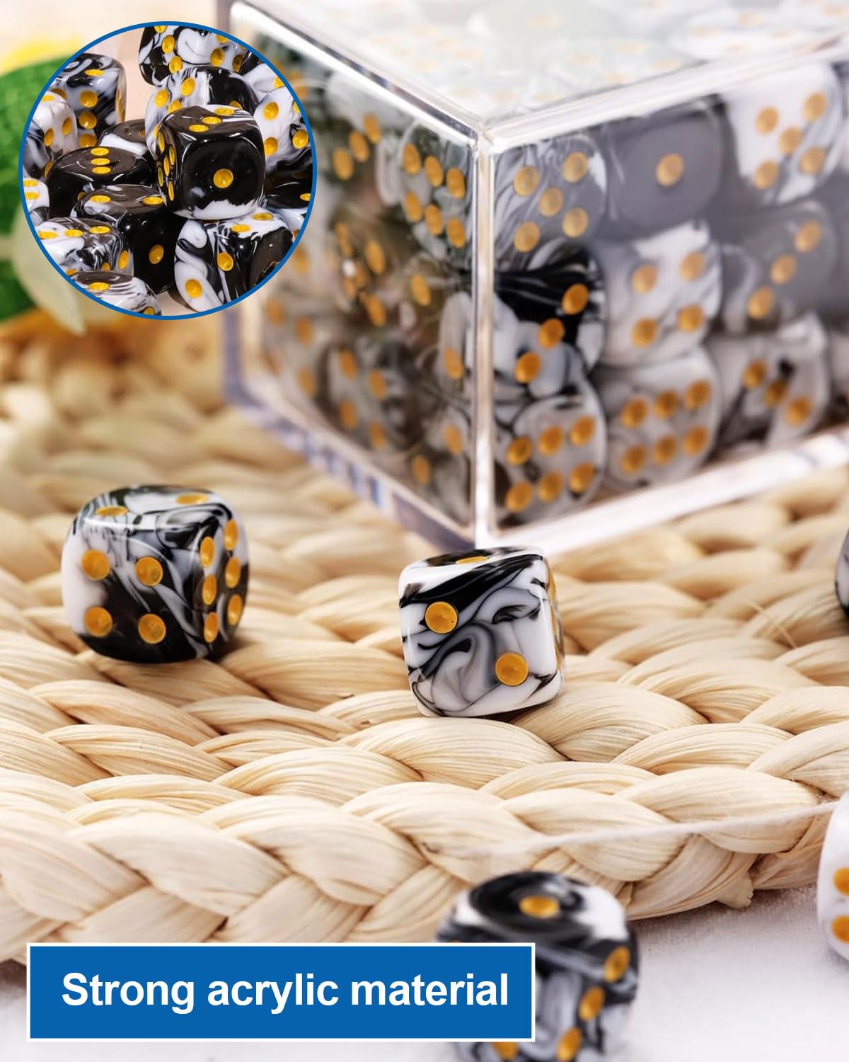 10 PCS Dadi,16mm D6 Dado Acrilici,Dadi Bianco-Nero con Borsa di Stoffa,per Giochi da Tavolo,Ruolo,Tavolo,Lezioni di Matematica