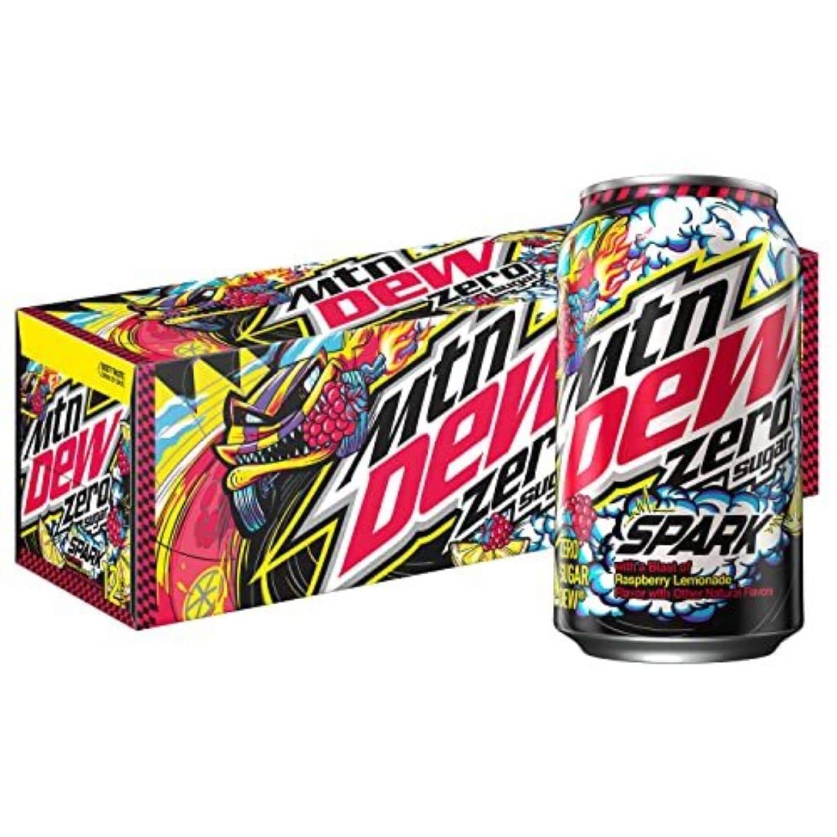 Mountain Dew Spark Zero Raspberry Lemonade 24 pack of 12oz Cans Mountain Dew Soda Pop Soft Drink