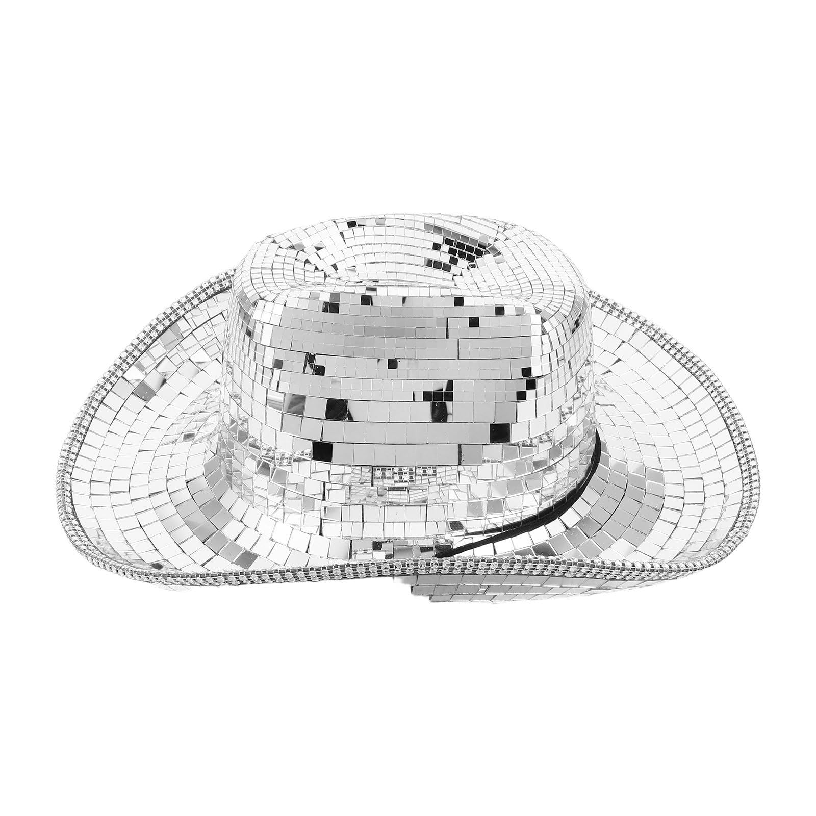 Healeved Sombrero de Vaquero Espejo Plateado para Fiestas y Cosplay, Efecto Reflectante Deslumbrante, Material de Tela Cristales, Estilo Occidental para Mujeres y Hombres