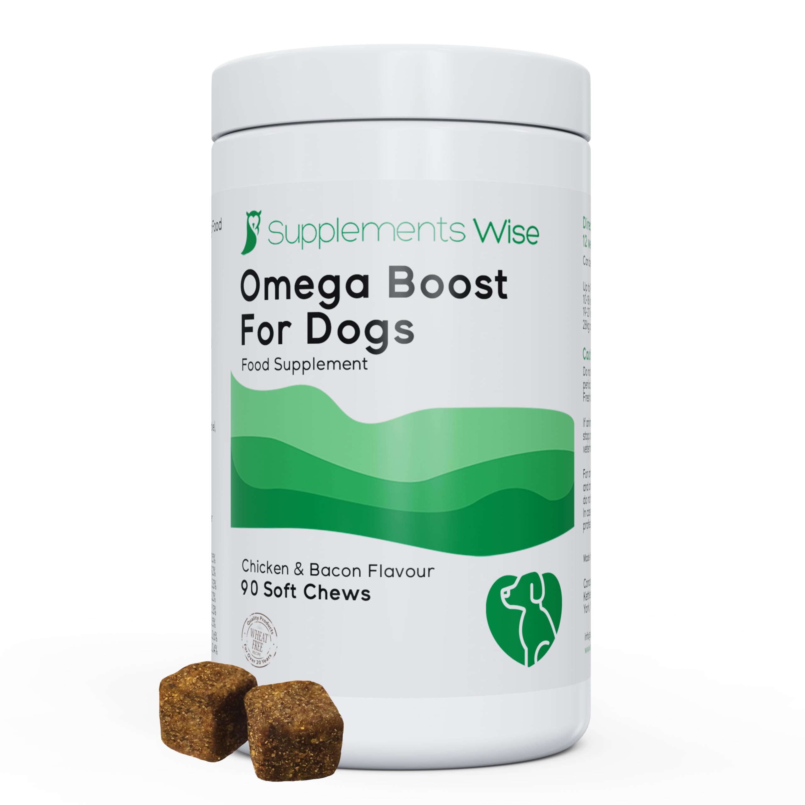 Omega 3 Chews for Dogs, Dog Supplements for Itchy Skin, 90 Chicken & Bacon Flavour Omega 3 Supplements with Salmon Oil