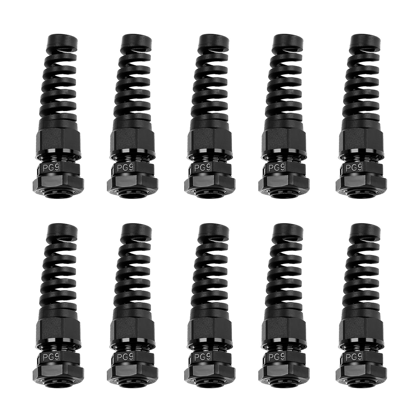 Presse-étoupe PG9 en nylon noir pour câble de 4 à 8 mm de diamètre - Lot de 10 pièces étanches