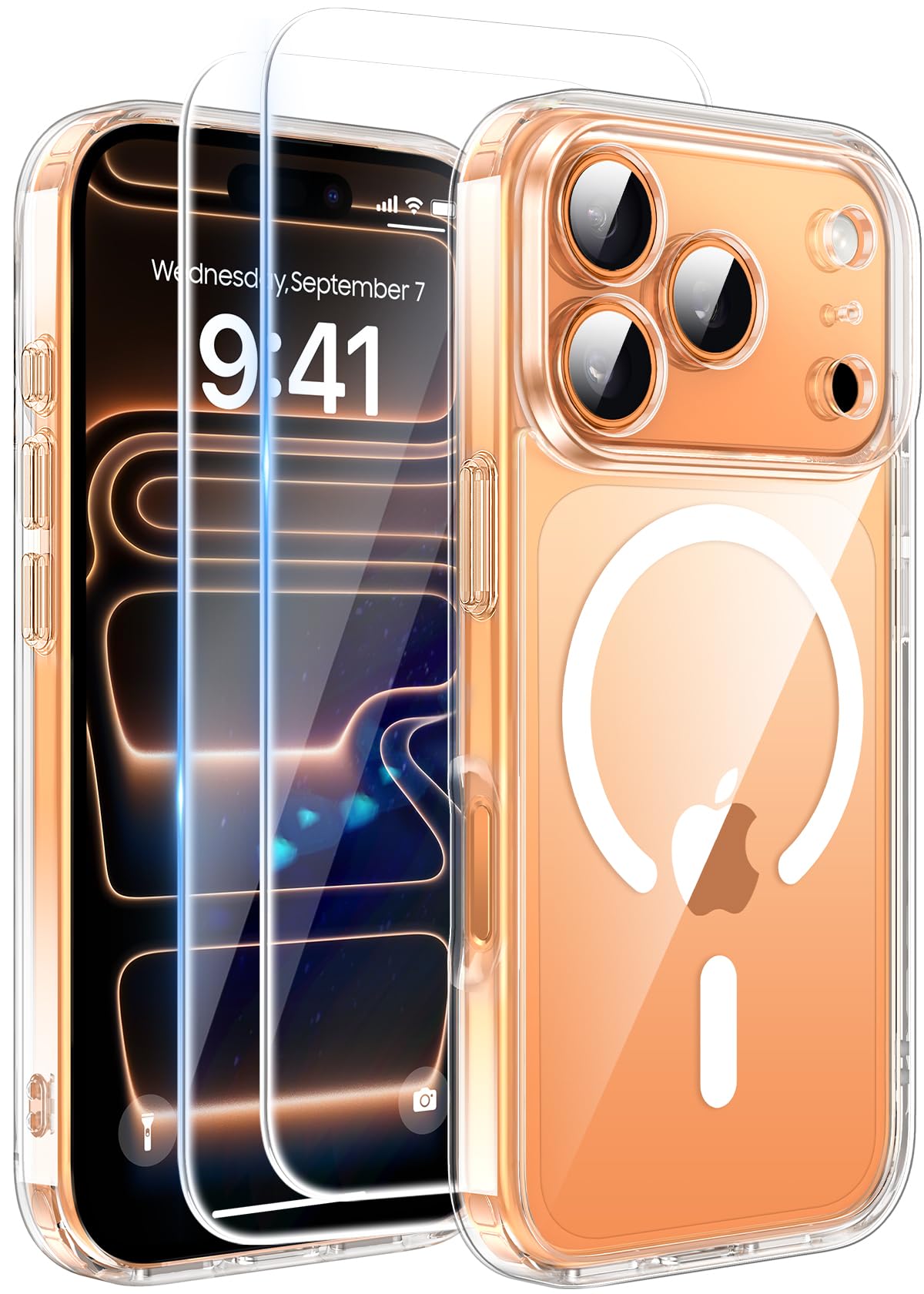 FLLAO Magnetica Cover per iPhone 17 Pro e 2 Pellicole in Vetro Temperato, Custodia iPhone 17 Pro Compatibile con Magsafe, Traslucida Opaca Posteriore Sottile Antiurto Protettiva Case, Trasparente