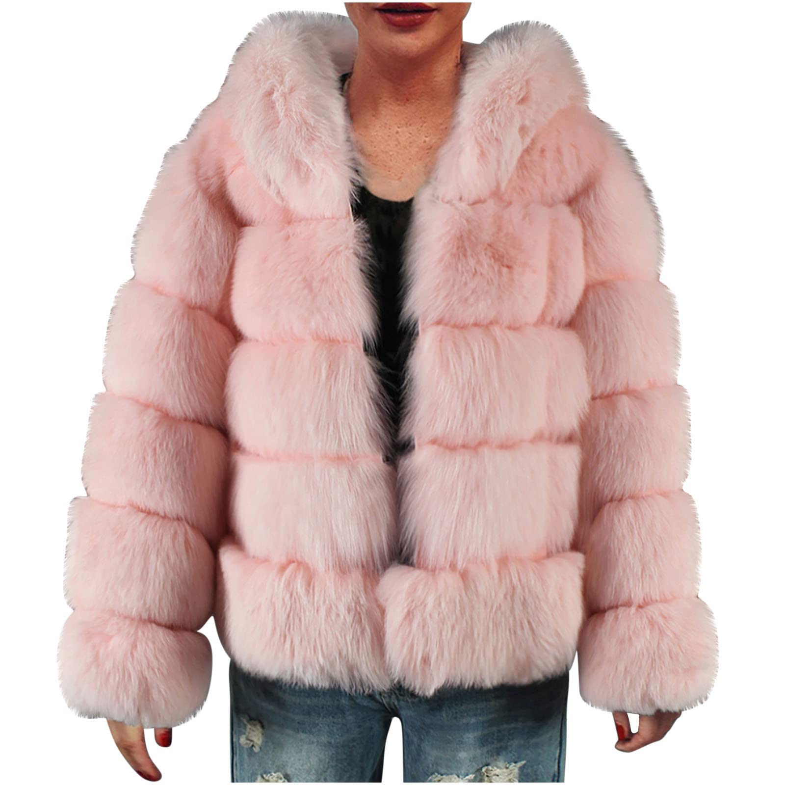 Pelzmantel Damen Felljacke Winter Kunstfell Jacke Kunstpelz Mantel Warm Winterjacke Strickjacke Fleecejacke Kunstfellmantel Elegant Wintermantel Kuscheljacke Flauschig Plüschjacke Fellmantel