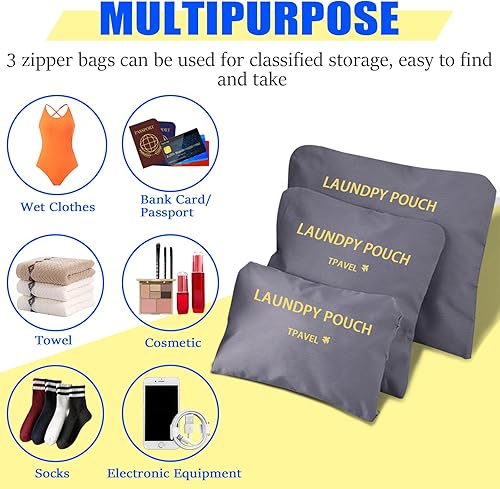 Miniatura 5 de Juego de 6 cubos de equipaje esenciales de viaje para equipaje de mano, organizadores de equipaje, maleta, accesorios de viaje, Juego de 3 bolsas