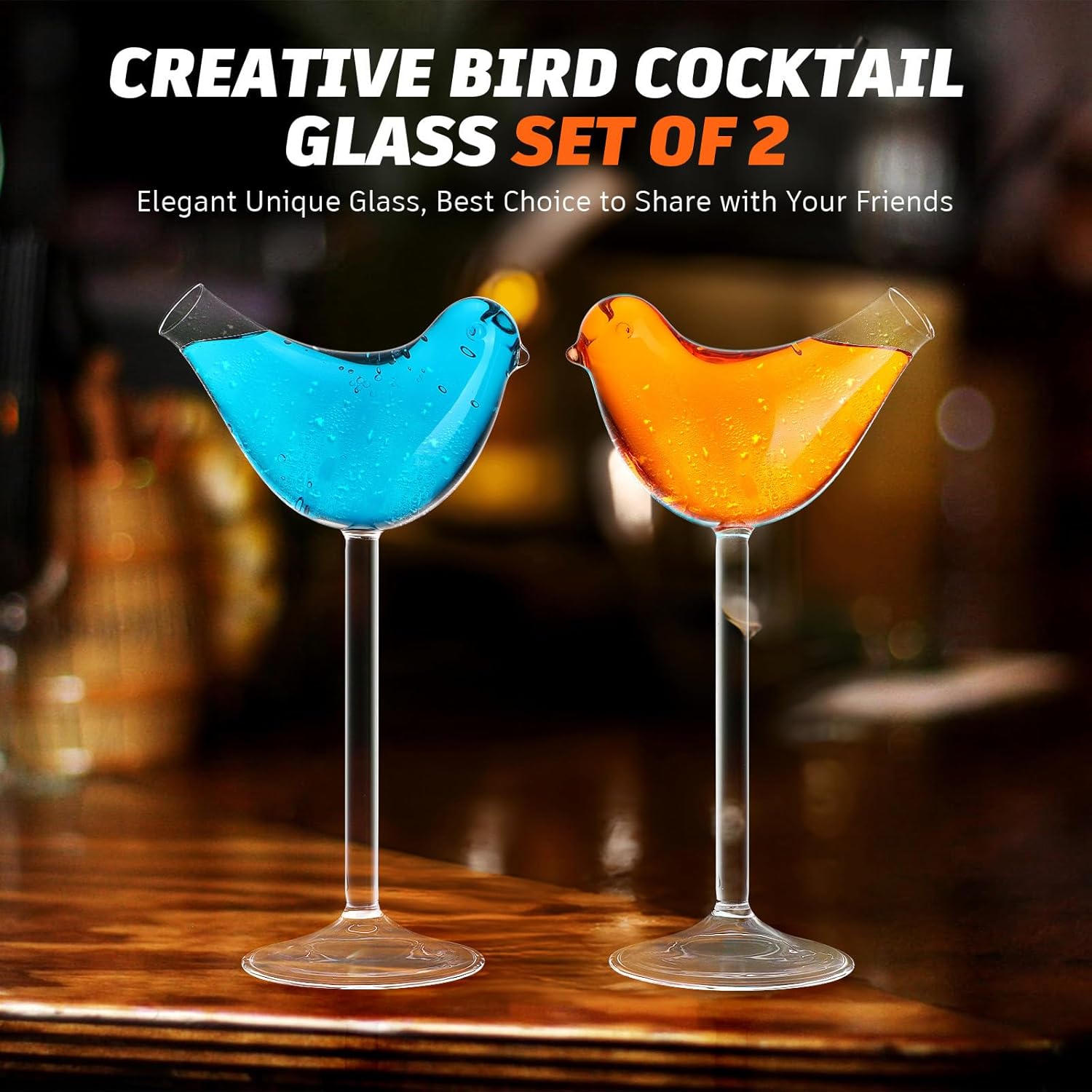 DOITOOL Cocktail Glass Bird Shape Cocktail Glass Clear Wine Glasses Set of 2 Wine Goblet Transparent Cup Goblet Cups for KTV Home Bar Club