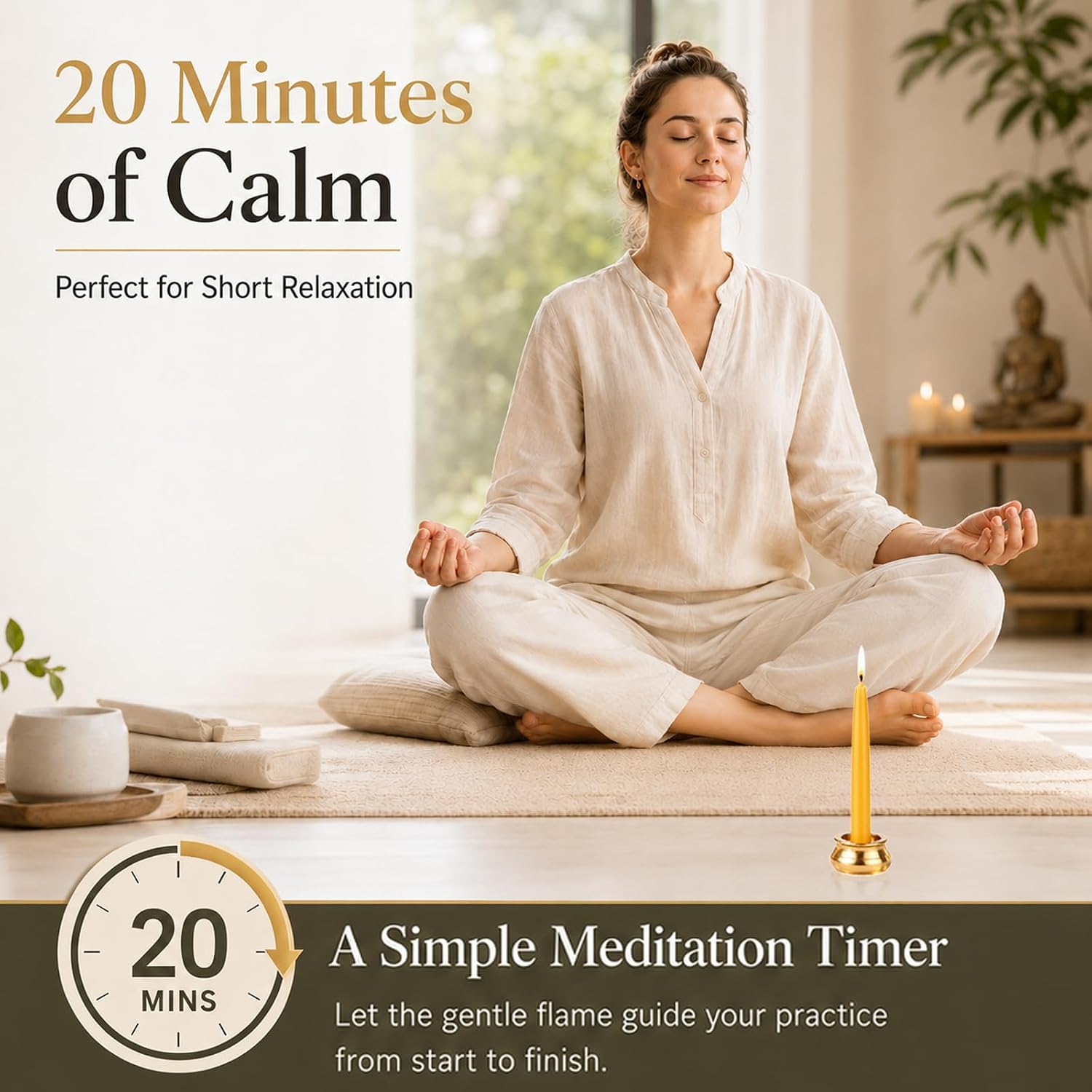 50 Pack Beeswax Meditation Candles, 20 Minute Mini Candles with Holder