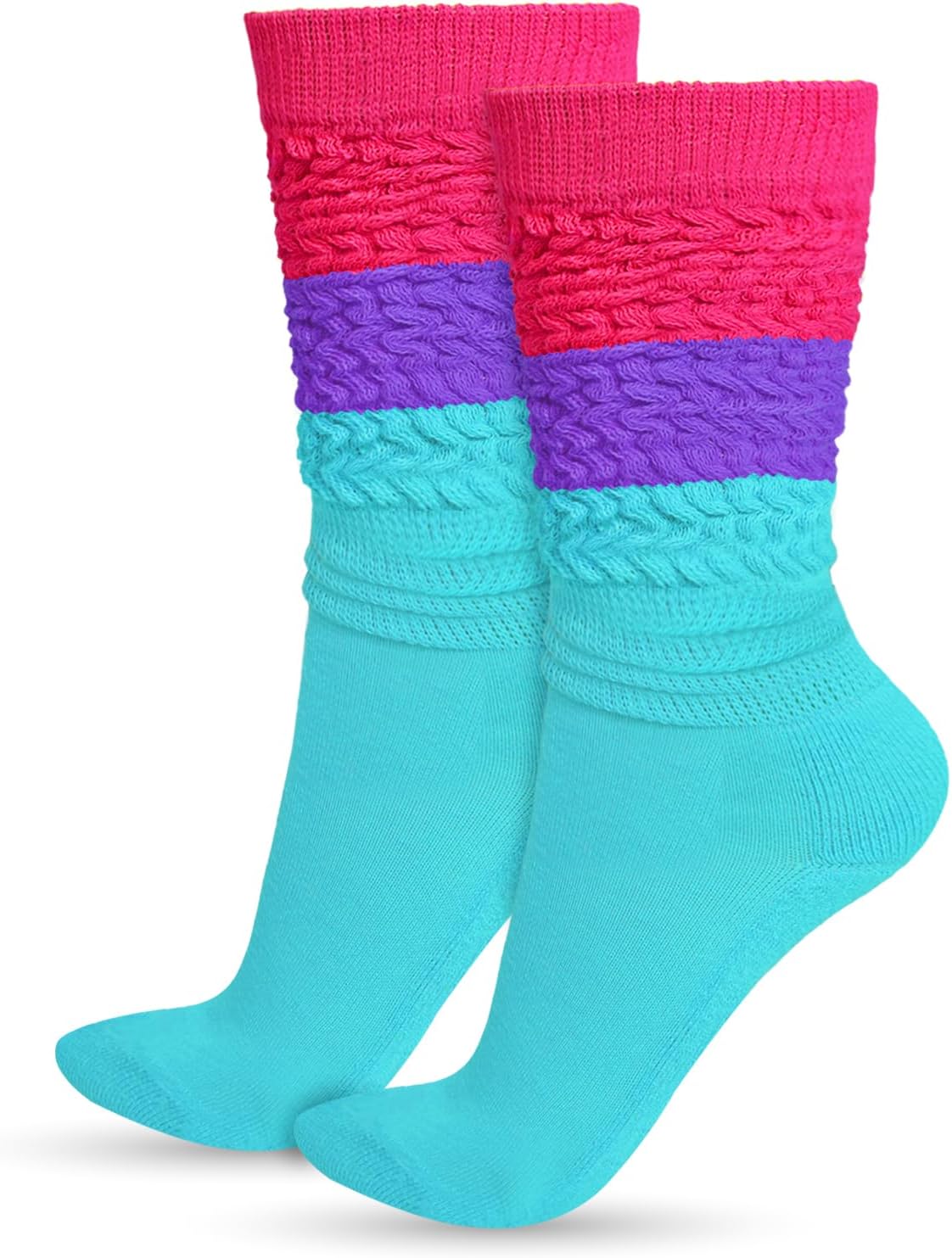Ronglry Neon Slouch Socks 80s 90s Neon Socks Women's Leg Warmers Extra Long Soft Scrunch Knee High Sock for 80s Outfits