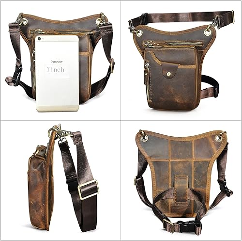Miniatura 6 de Handadsume Riñonera de lona resistente al agua + cuero para motocicleta, riñonera de un hombro para hombres y mujeres FB211-6, 100% Cuero