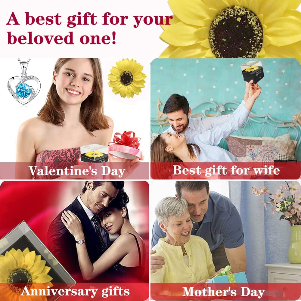 Squisita scatola regalo di girasole conservata con collana a forma di cuore, per donne per San Valentino, festa della mamma, anniversario, compleanno per mamma, sorella, moglie