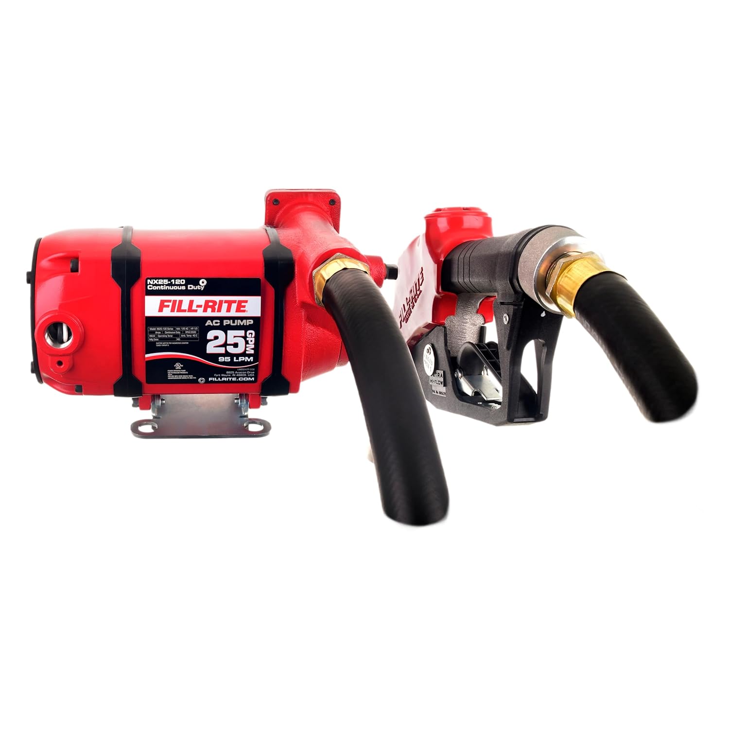 Fill-Rite NX25-120NF-AA 120V 25 GPM Foot Mounted 1" Outlet Fuel Transfer Pump w/Discharge Hose & Auto Nozzle (Red)