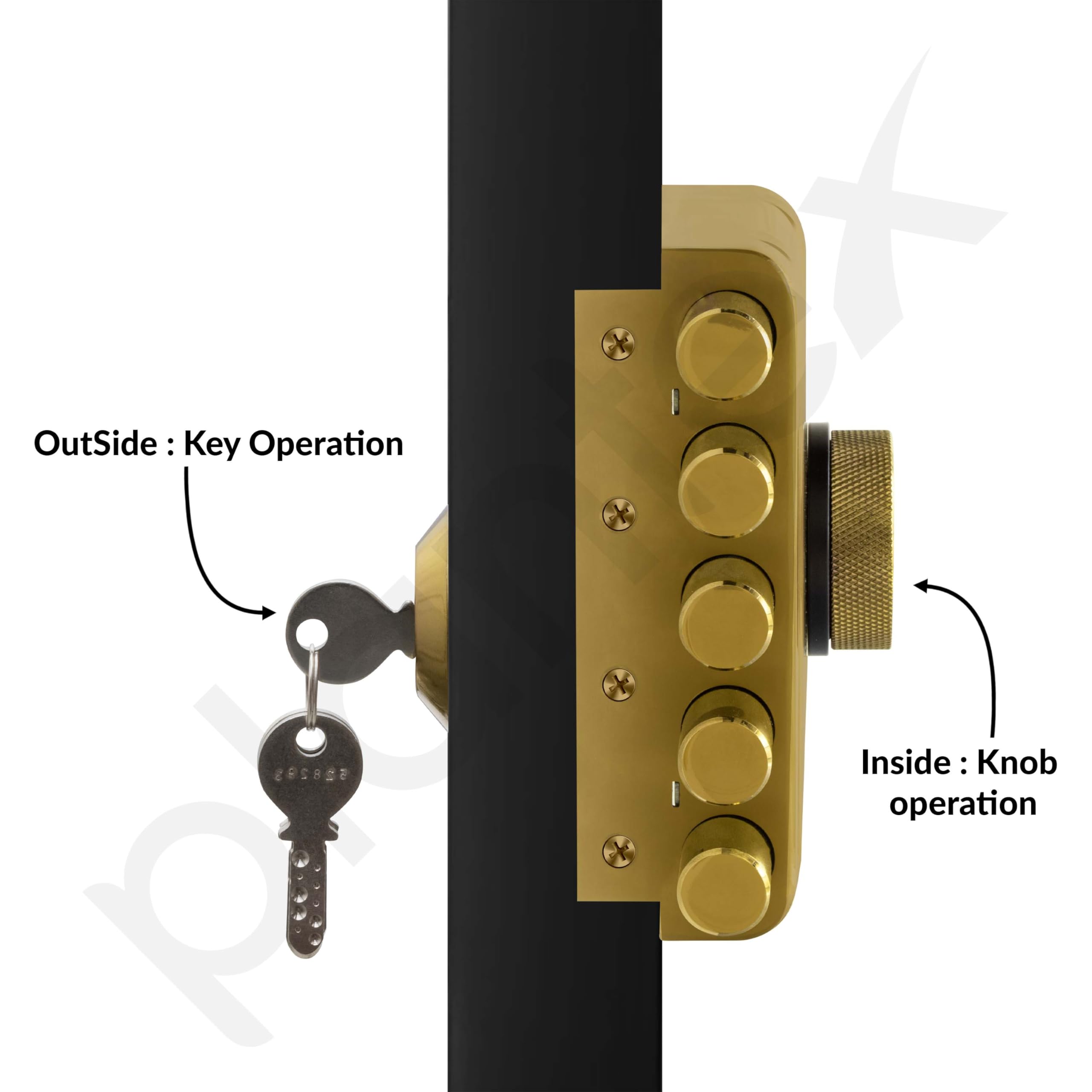 Plantex Stainless Steel Penta Bolt Lock for Main Door/5-Point Security Deadbolt with Brass Cylinder & 4 Keys/Door Lock Set with 5 Years of Warranty (PVD Gold) — Amazon image 6