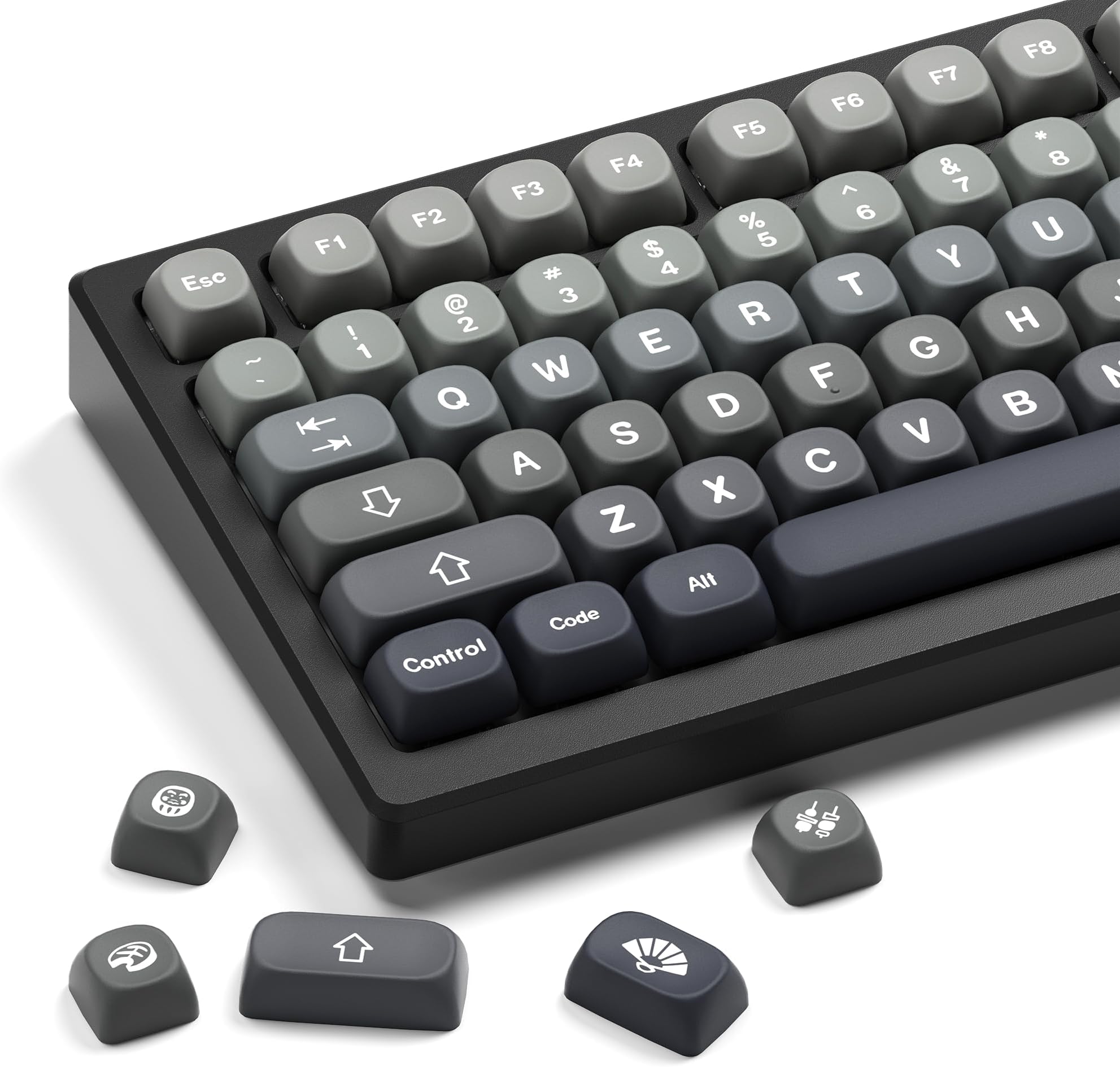 XVX PBT Keycaps-MOA Keycap, Custom Keyboard Keycaps 60 65 75 100 Percent, 5 Side Dye Sublimation, 132 Keys Keycap Set for Cherry Gateron MX Switches Keyboards, Gradient Gray