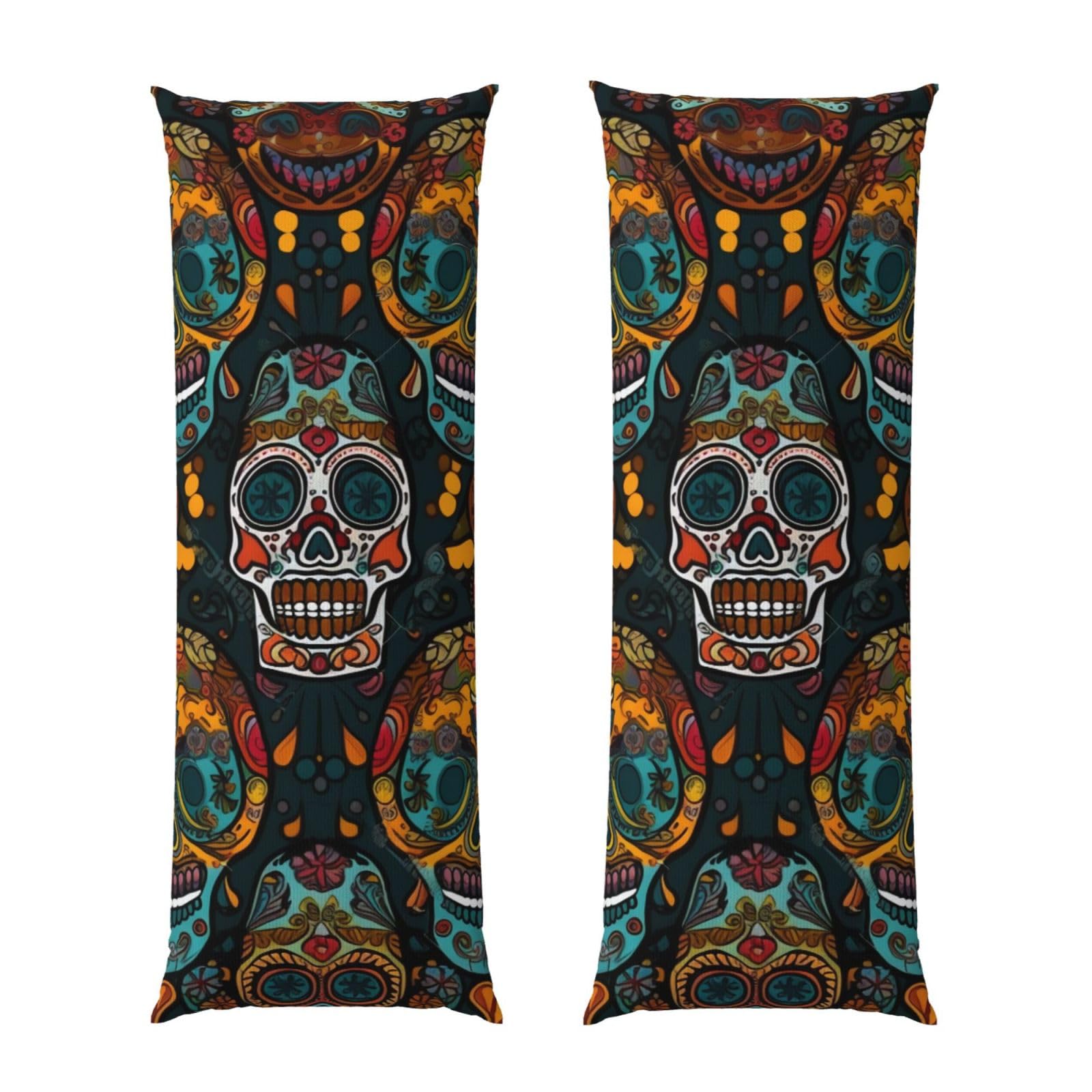 Body Pillow Cover 20x54 Inch, Colorful Sugar Skulls Print Long Lumbar Pillow Case with Zipper Long Body Pillowcase Decorative for Bed Sofa Bedroom