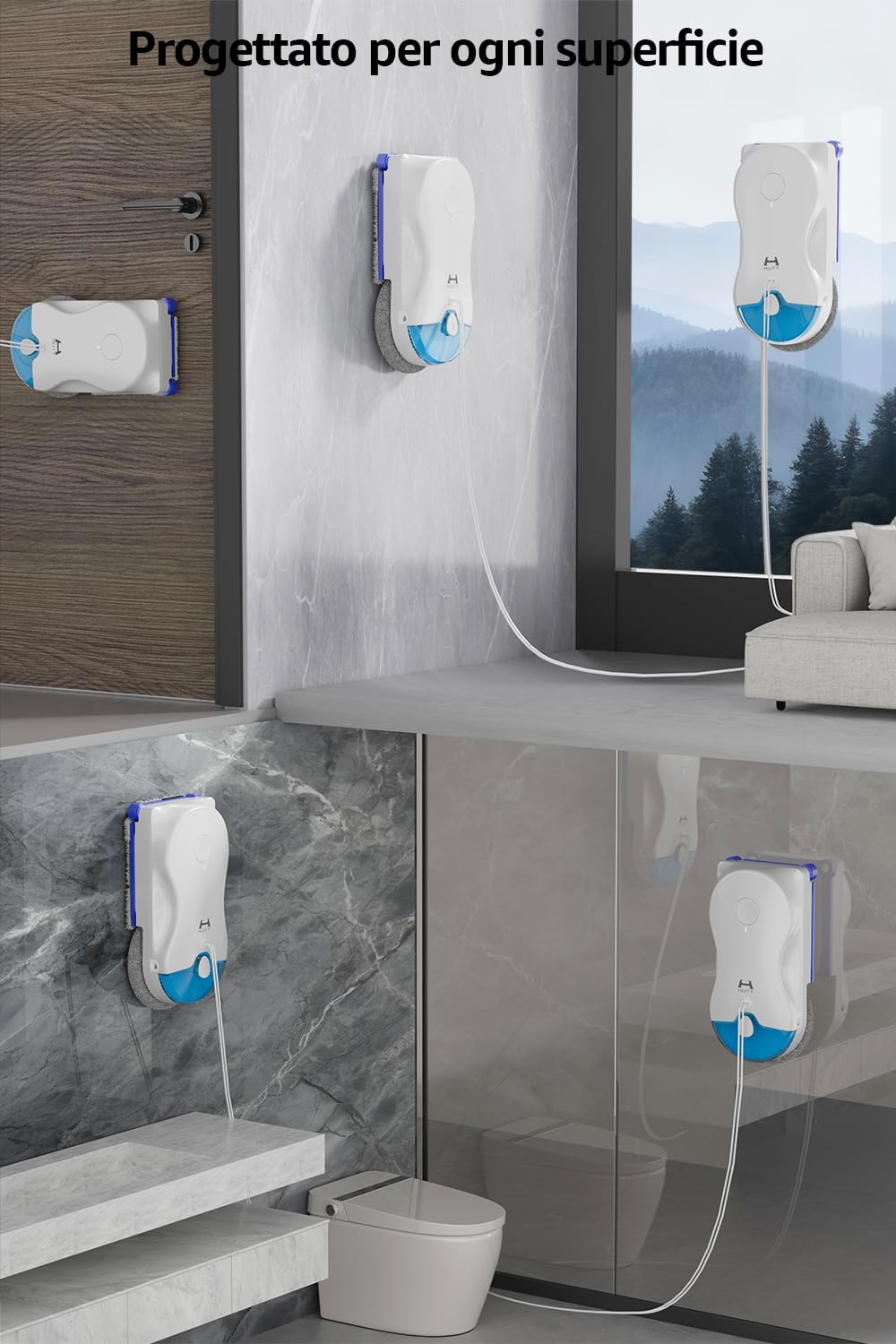 HUTT R10 Robot Lavavetri Finestre, Sistema di Pulizia Ibrido Umido/Secco con Pulizia Umida Rotante e Asciugatura Azionata, 7000 Pa, Doppio Spray HydroJet, Navigazione 7.0