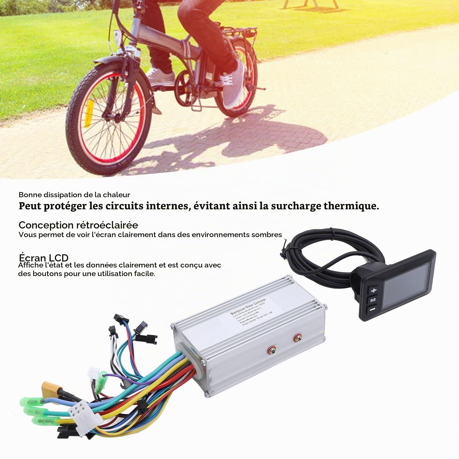 BuyWeek Kit de Contrôleur de Moteur sans Balais pour Vélo Électrique, 36V 48V 60V 1000W 38A 3 Modes Contrôleur d'onde Sinusoidale avec Panneau d'Affichage LCD G51