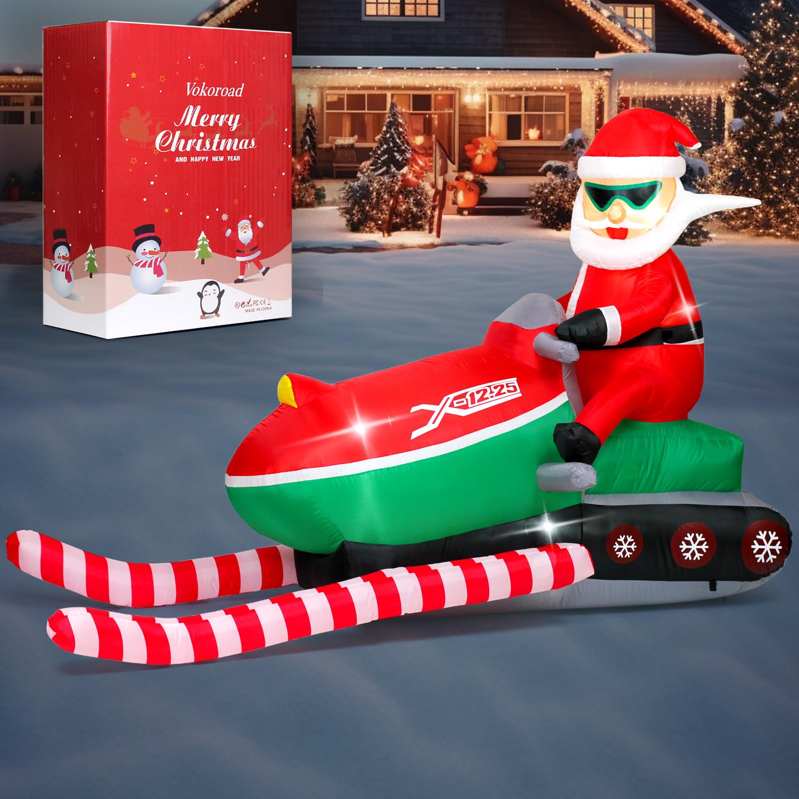 5FT Christmas Santa Claus on Snowmobile Inflatables Outdoor Decorations, Christmas Blow Up Yard Decorations with 4 x Bright LED Lights for Lawn Street Garden Xmas Holiday Party, Instant Inflate