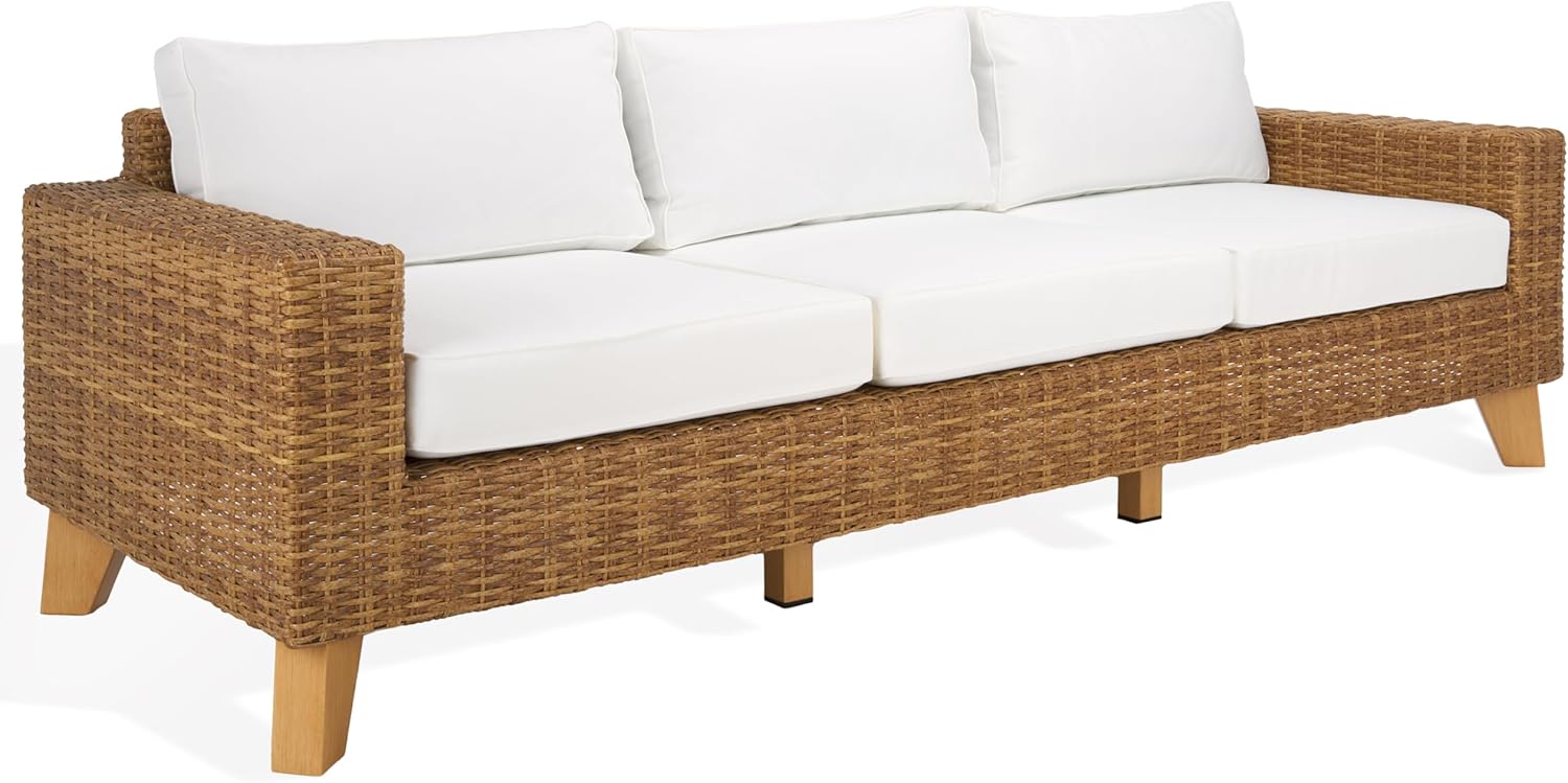SAFAVIEH Couture Collection Margarita Natural/White Faux Wicker Indoor/Outdoor Patio Sofa