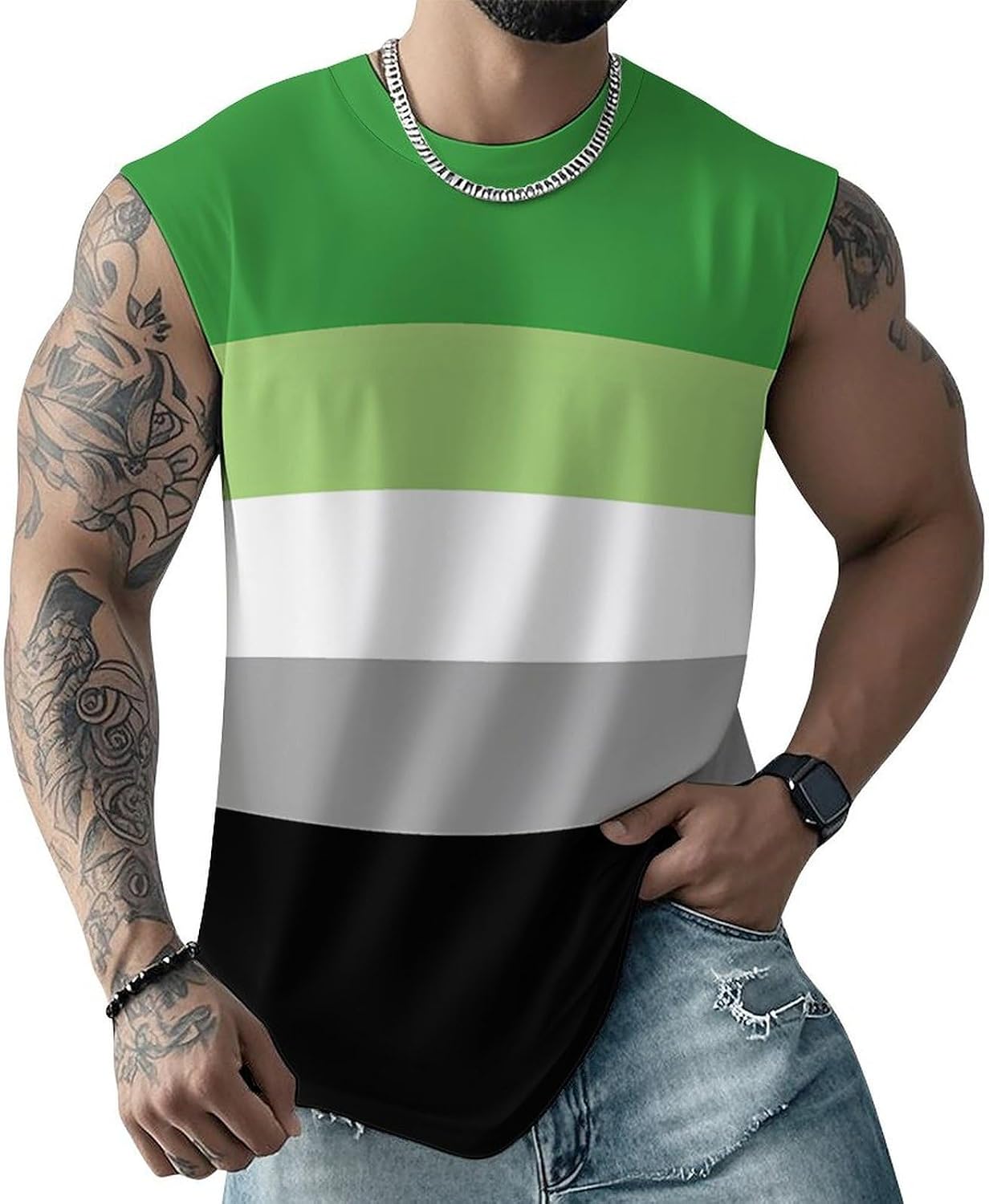 Aromantic Proud Flag Men Summer Sleeveless Crew Neck Top 5XL
