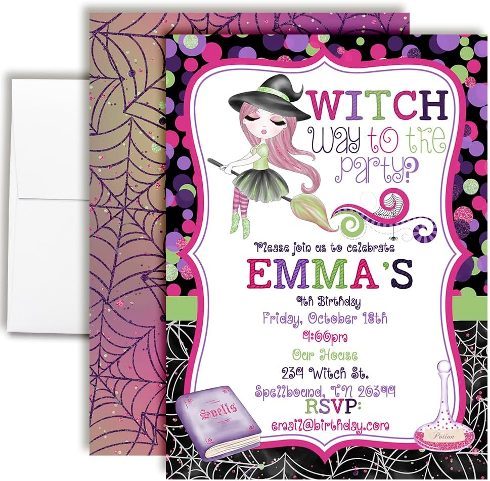 Amanda Creation Custom Birthday Invitations Fancy Halloween Witch Halloween Party Invite 20 5x7 Custom Halloween Birthday Invitation Cards With Envelopes