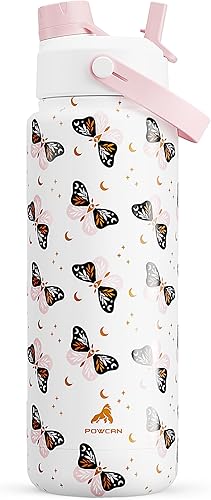 Miniatura 37 de POWCAN - Botella de agua térmica 2 en 1, sorbete y tapa con boquilla, antifugas, acero inoxidable sin BPA, apta portavasos automóvil, bebida fría 24