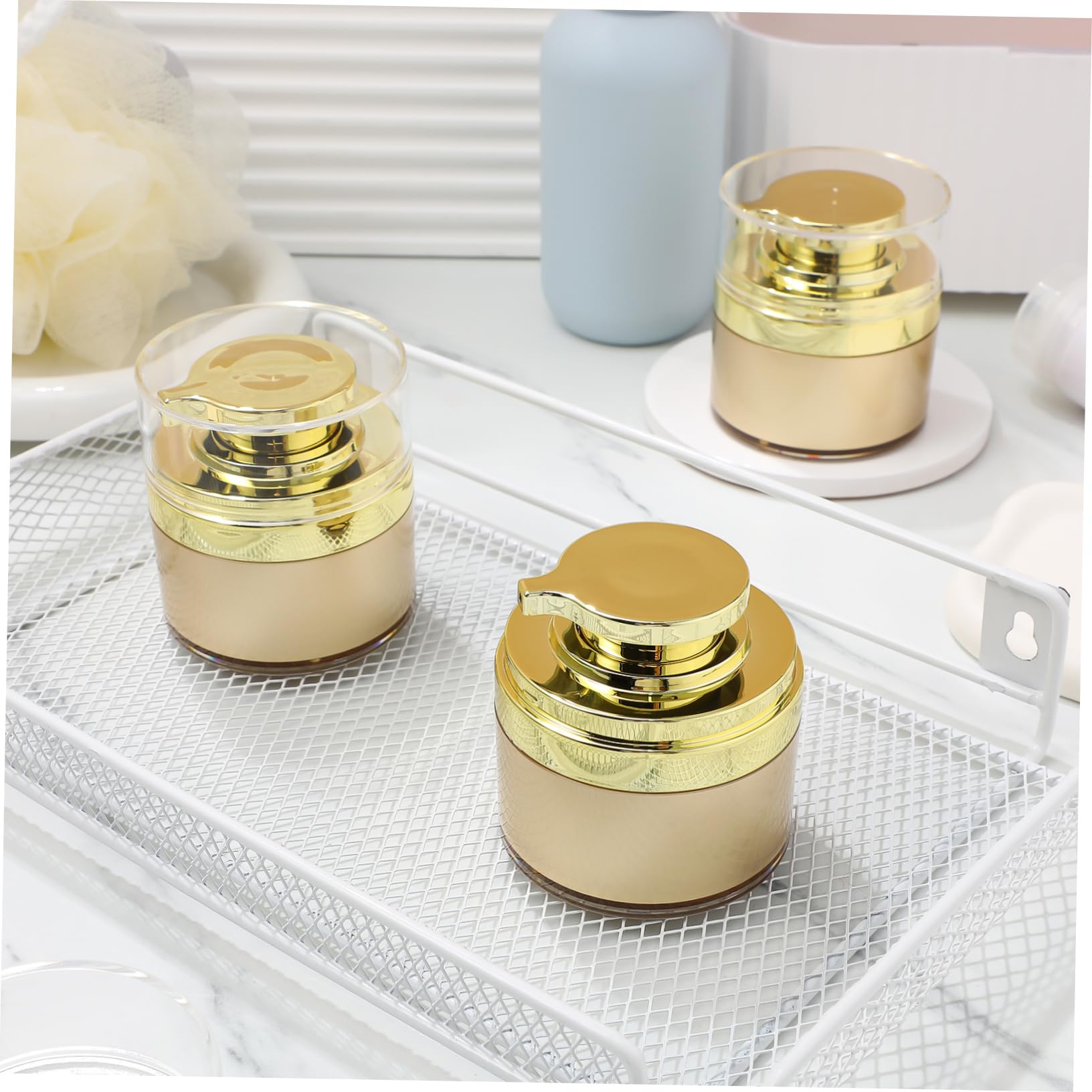 4 Pezzi Flaconi Pompa senza Aria 30ml, Contenitori Ricaricabili in Acrilico e Pp, Chiusura Ermetica, per Viaggio e Cura Quotidiana della Pelle