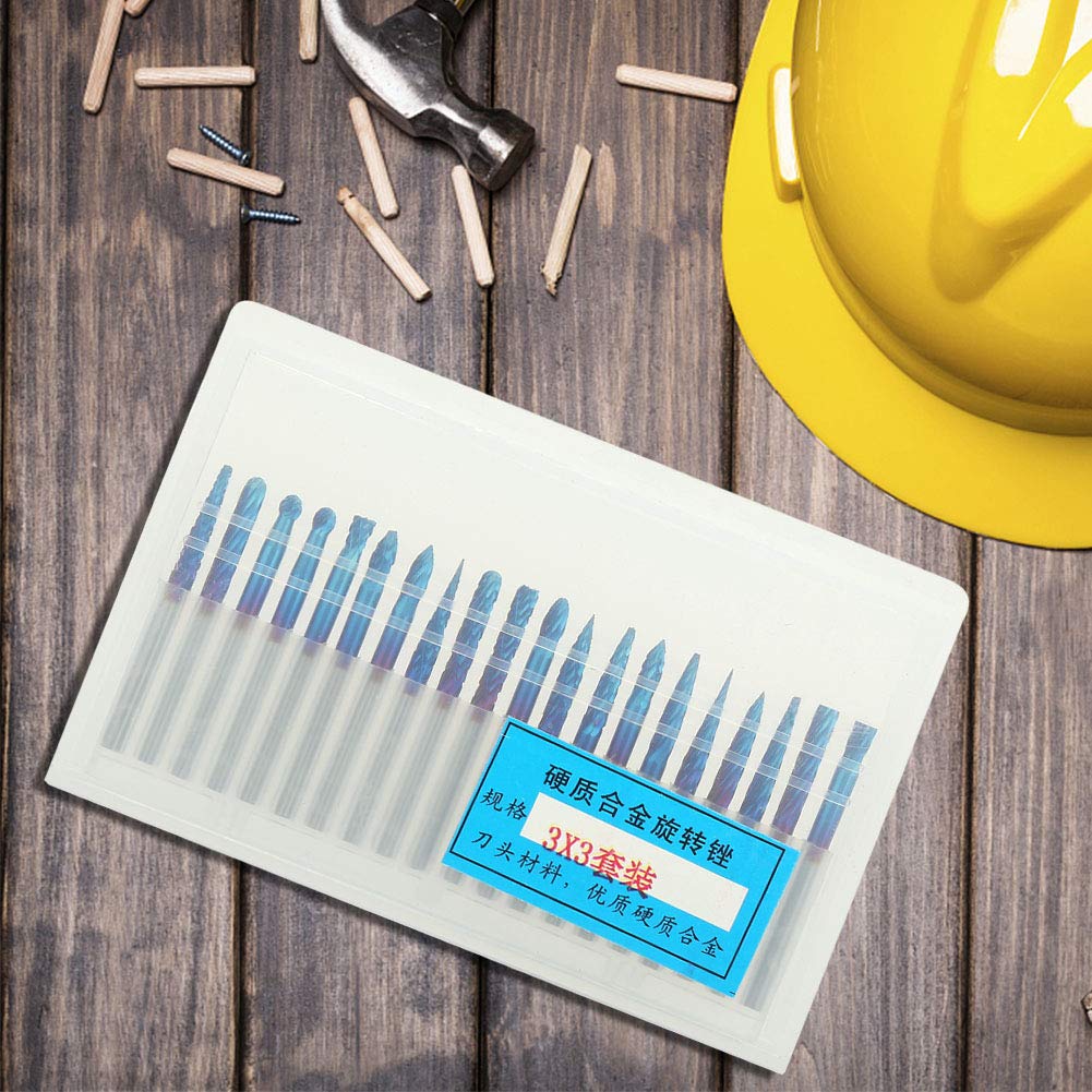 Set di frese in carburo di tungsteno da 20 pezzi, fresa a doppia scanalatura singola, utensile da taglio ad alta precisione per metallo, legno, plastica, incisione CNC, gam