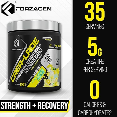 Miniatura 7 de Forzagen CREA-Lade 35 porciones, monohidrato de creatina premium con electrolitos saborizado limonada Paradise
