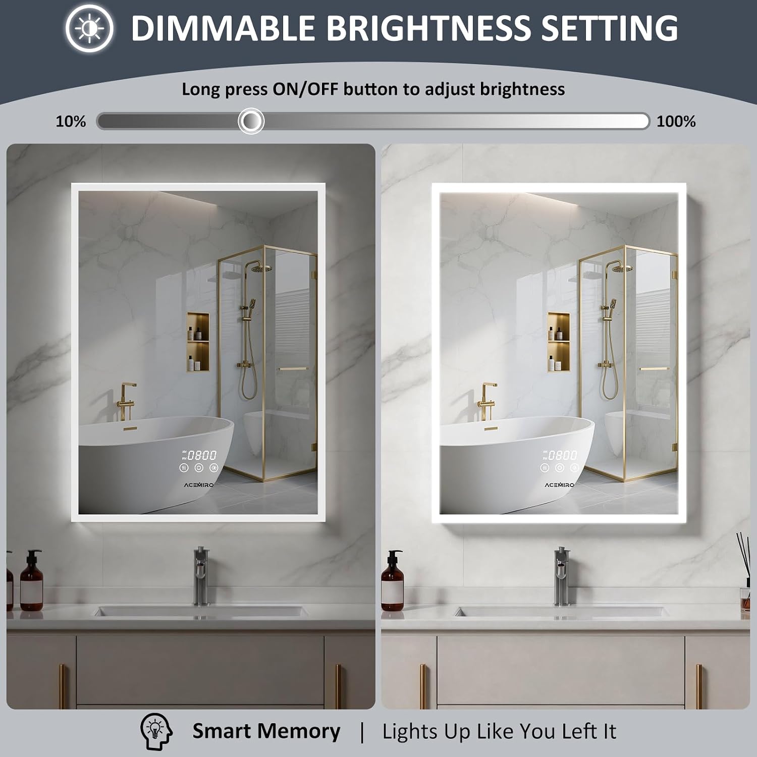 ACEMIRO 24"×32" Bathroom Medicine Cabinet with Mirror, Surface or Recessed Lighted Medicine Cabinet, 3-Color Dimmable Lights, Defogger, Bathroom Mirror with Outlet, Clock&Temp Display, Door Left Open image 4