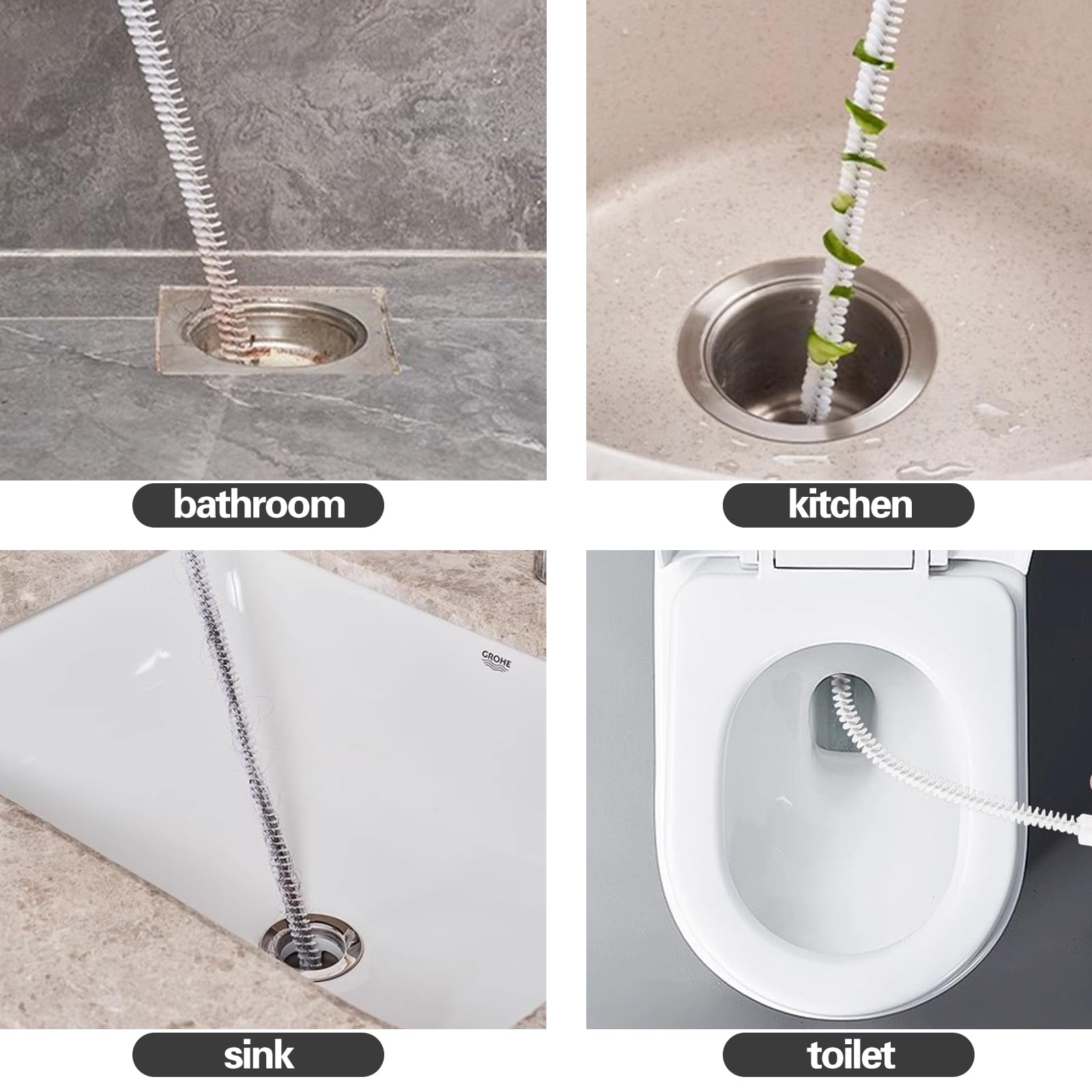 4 Piezas Cepillo de Limpieza para Desagüe, Flexible Cepillo de Limpieza de Tuberías, Cepillos para Tuberías, Cepillo Limpiador de Conductos para Baño Cocina (20, 21, 45, 70cm, 4 Longitudes)