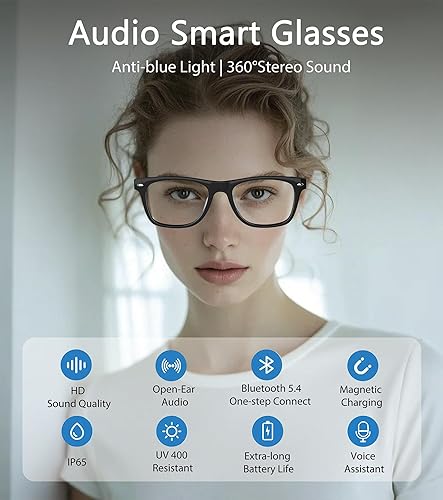 Miniatura 2 de Lentes inteligentes, gafas de audio Bluetooth para mujeres y hombres, micrófono y altavoces estéreo dual de oreja abierta integrados, lentes de sol