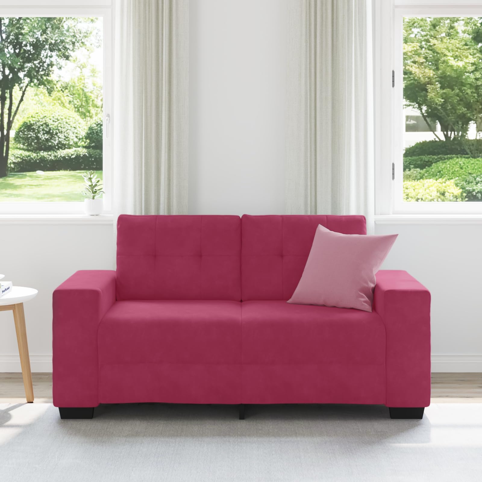 Sofá doble en color vino tinto, 120 cm, tela de terciopelo con cojín acolchado para sala de estar y oficina, sofá de relajación moderno con estructura de metal y terciopelo