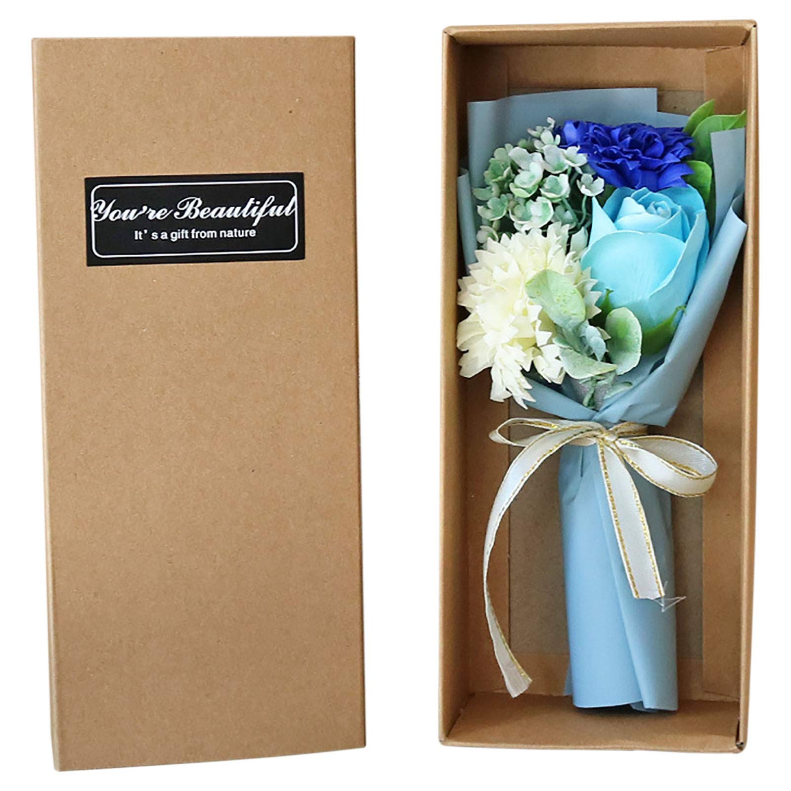 BAULMD 3 Bouquets Roses Soap Flower, Beautiful Carnation Gift Box, Flower Gift Box, Artificial Flower, with Daisies, Fake Grass, Floral Arrangements, Gift for Wedding Mother's Day Anniversary (A)