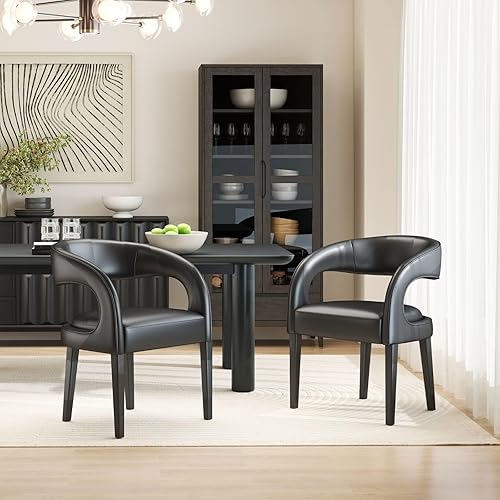 Miniatura 63 de Juego de 2 sillas de comedor de terciopelo verde, modernas sillas de comedor tapizadas con respaldo abierto y brazos, cómodas sillas laterales para