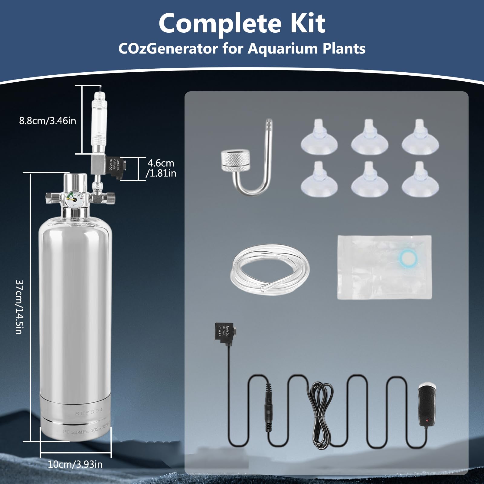 Kit Generador de CO2 Automático para Acuario Plantado | SUS304 con Válvula Solenoide y Manómetro de Seguridad, Sistema DIY para Acuascaping Plantas Acuáticas
