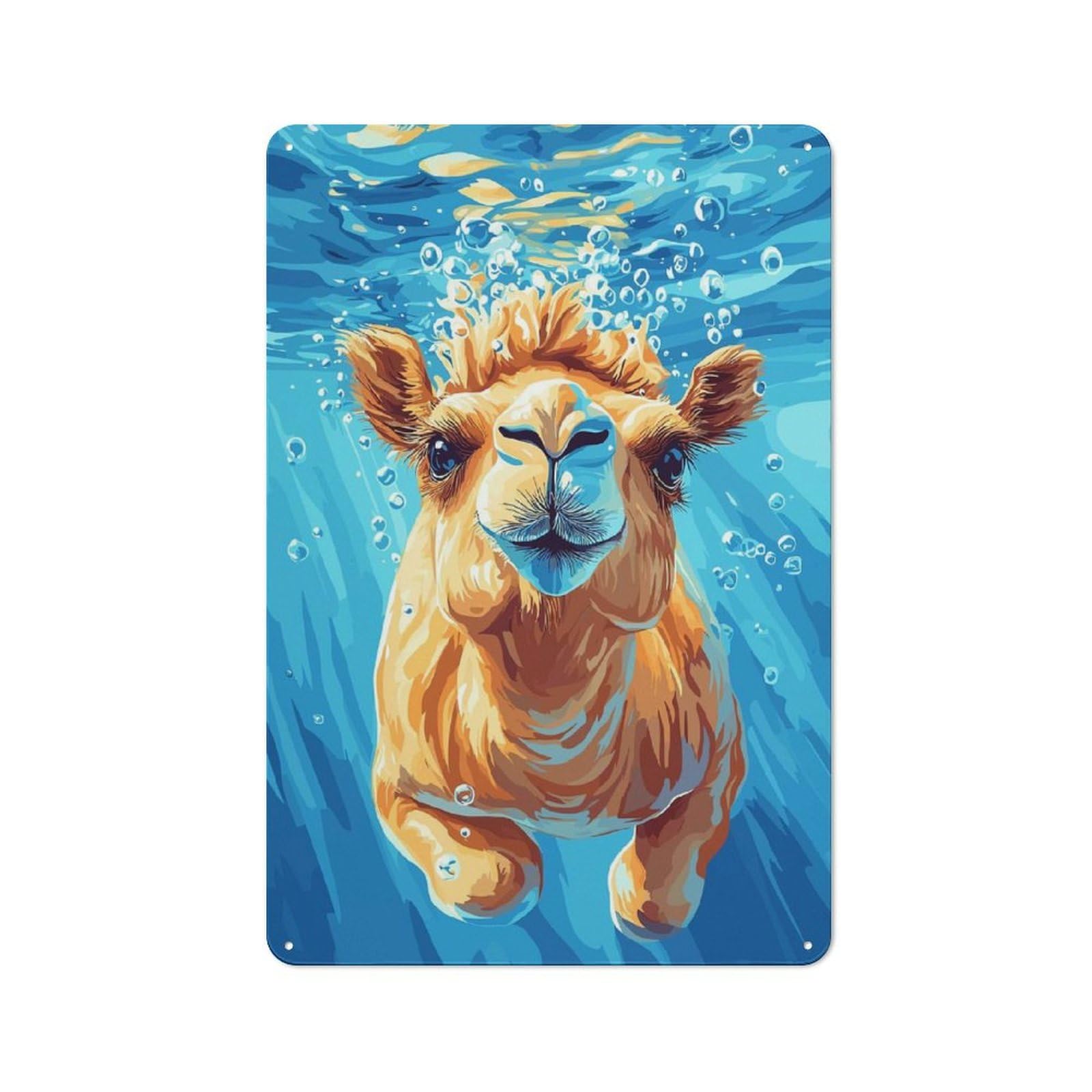 Junmoney Style-9 Tin Wall Plaque 30X20cm With Underwater Camel Portrait For Home Office Or Studio, For Metal Sign Collectors, For Garage And Workshop Walls