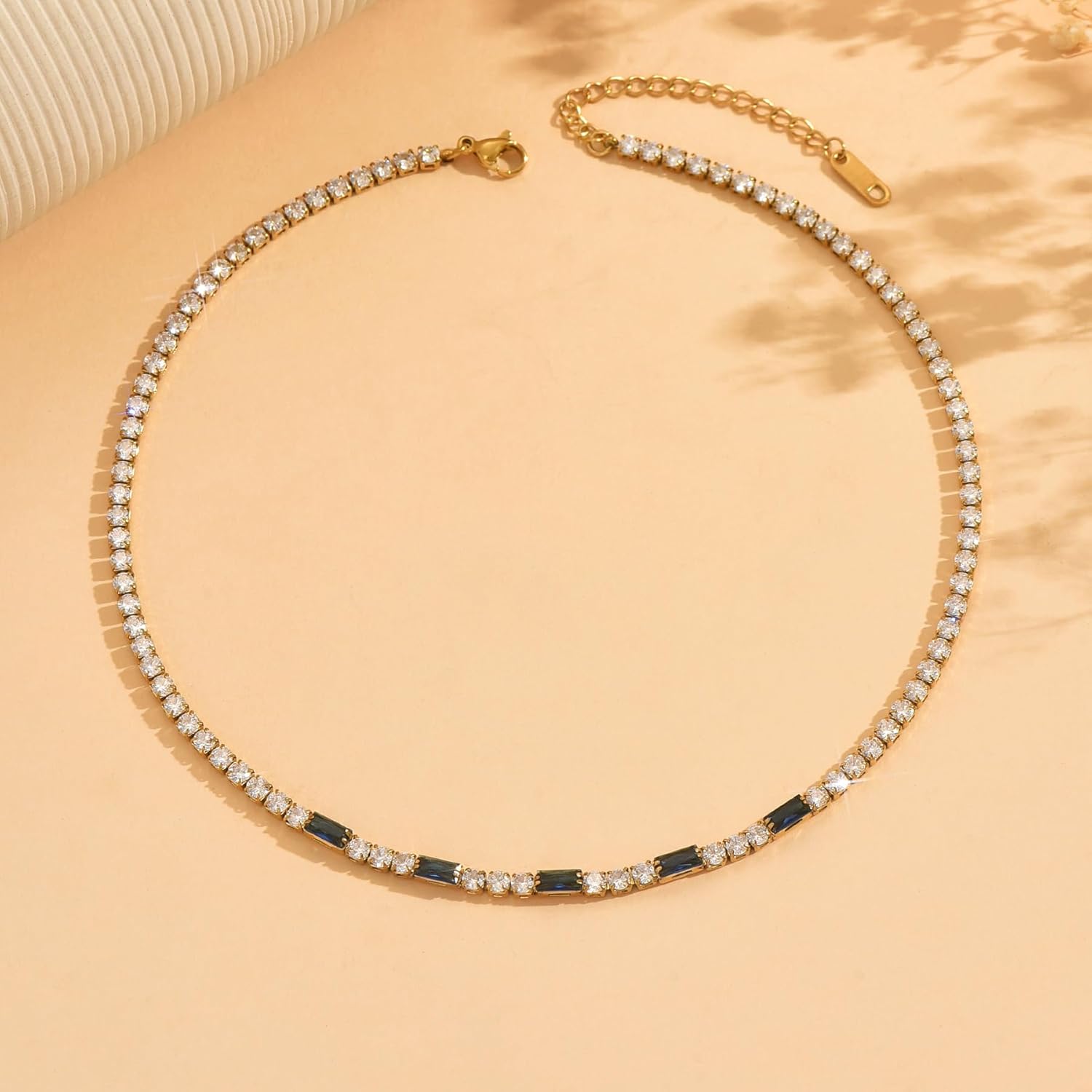 Tennis Necklaces for Women 18K Gold Plated White Red Green Blue Cubic Zirconia Necklaces Dainty Rhinestone Choker Necklaces Trendy Faux Diamond Tennis Chain 3mm - Image 6