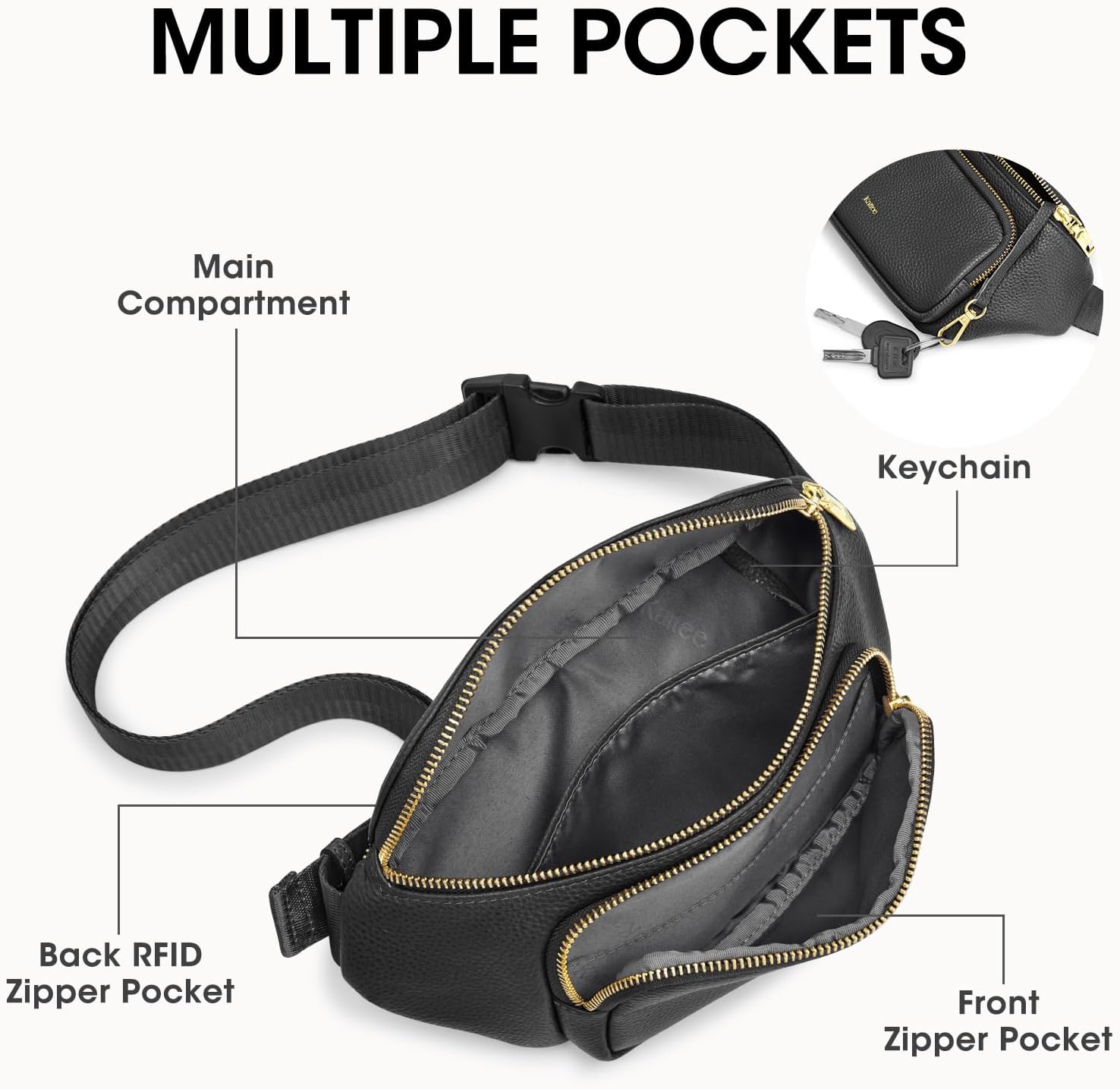 Kattee Fanny Packs for Women, Leather Crossbody Bags for Women Trendy, Small Belt Bag,Fashion Waist Packs with RFID Blocking, Black - Image 5