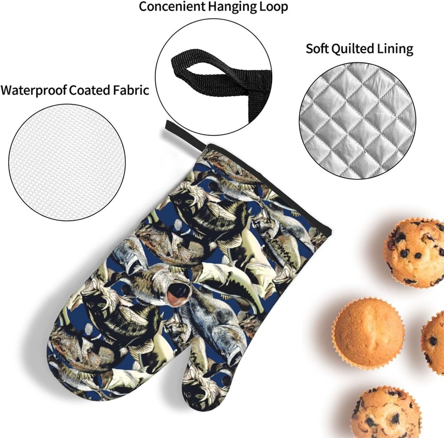 Fish Pattern Print Heat Resistant Microwave Gloves, Used for Baking, Cooking, and Fashion Kitchen Essentials