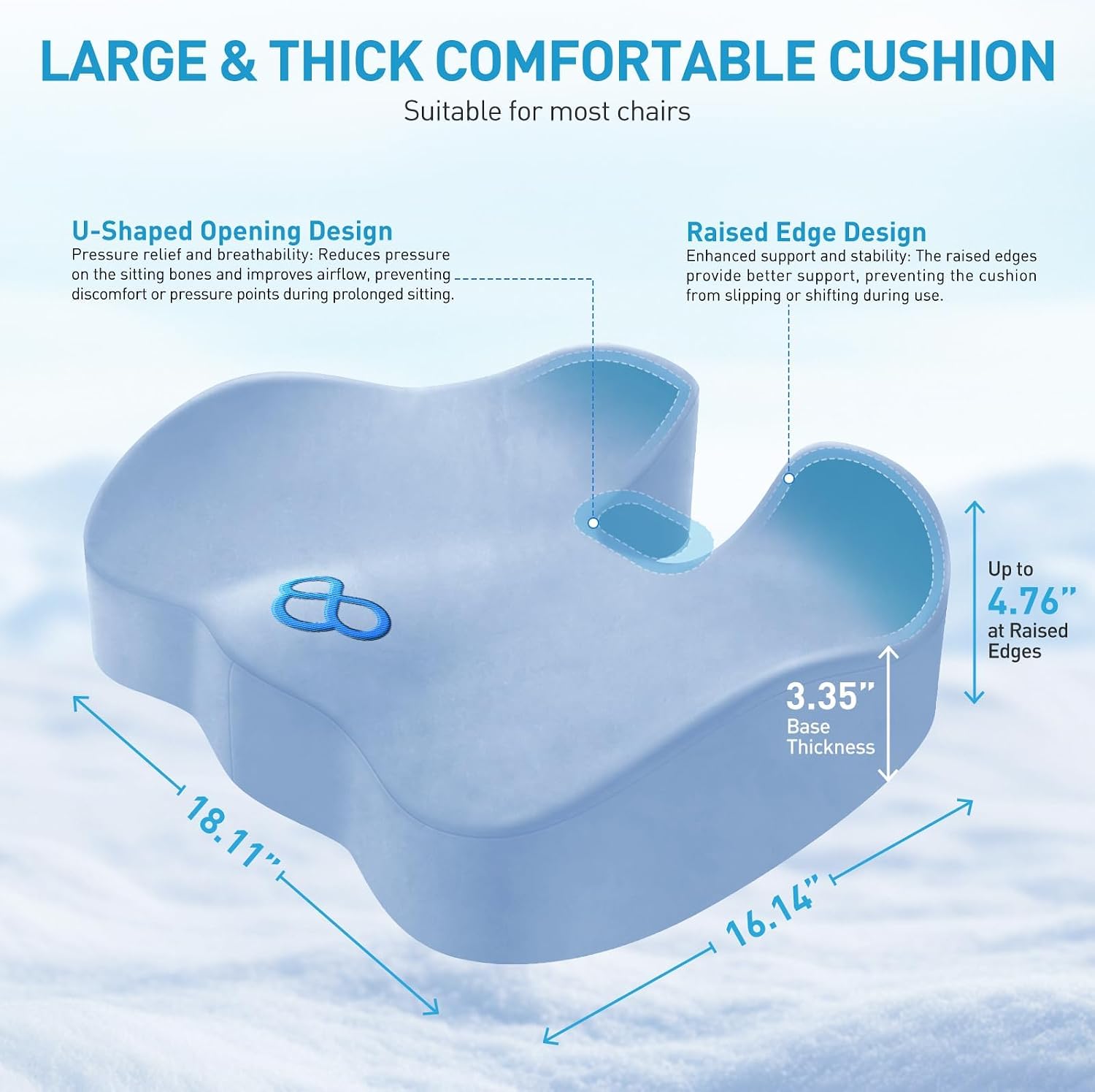  Memory Foam Seat Cushion for Office Chair & Car Seat, LightBlue thumbnail
