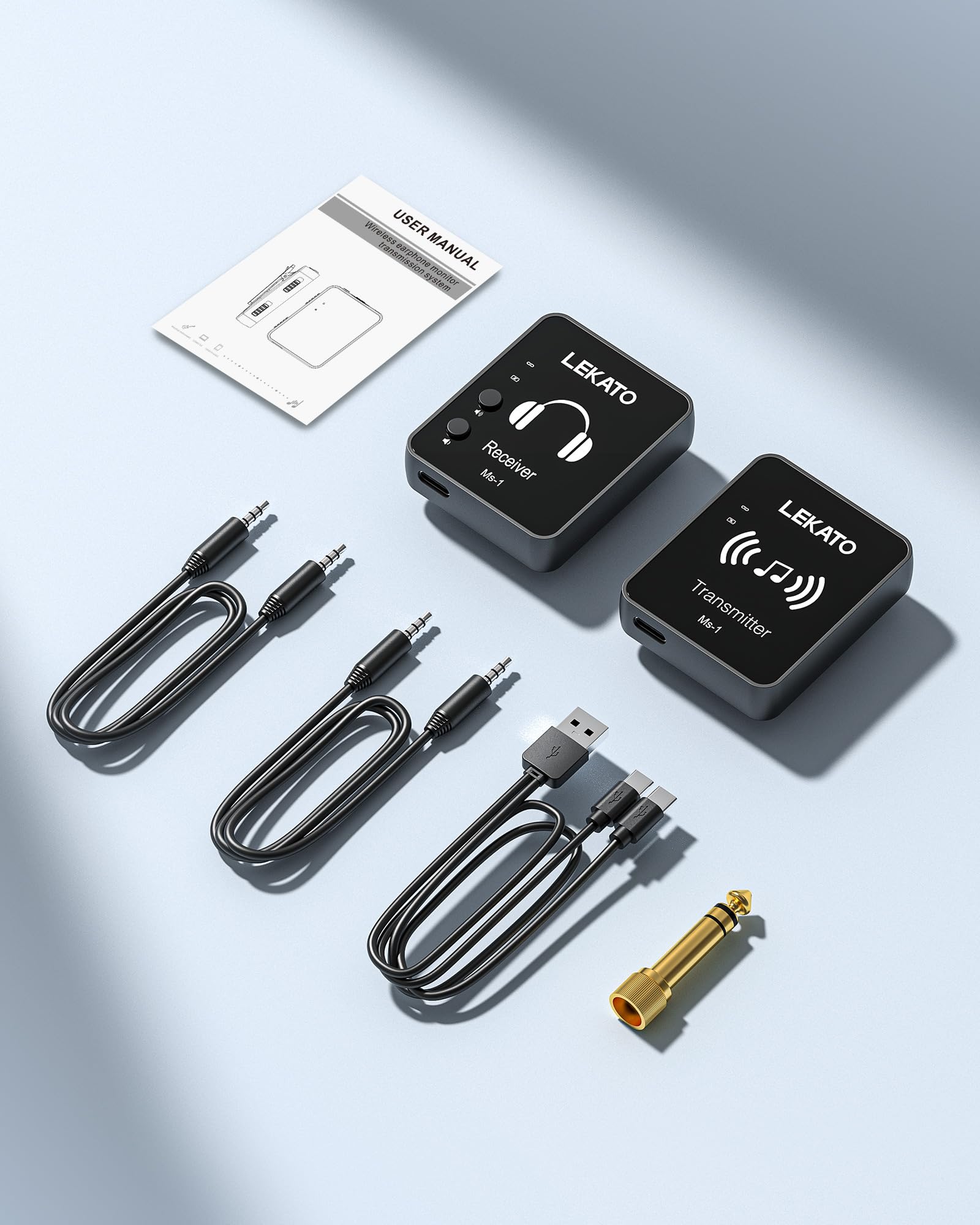 MS-1 Drahtloses In-Ear Monitoring, LEKATO Professionelles kabelloses 2.4G Stereo IEM-System mit Sender & Empfänger Betrieb im Mono- und Stereo-Mode Geeignet für Studio Live-Auftritt und Musiker