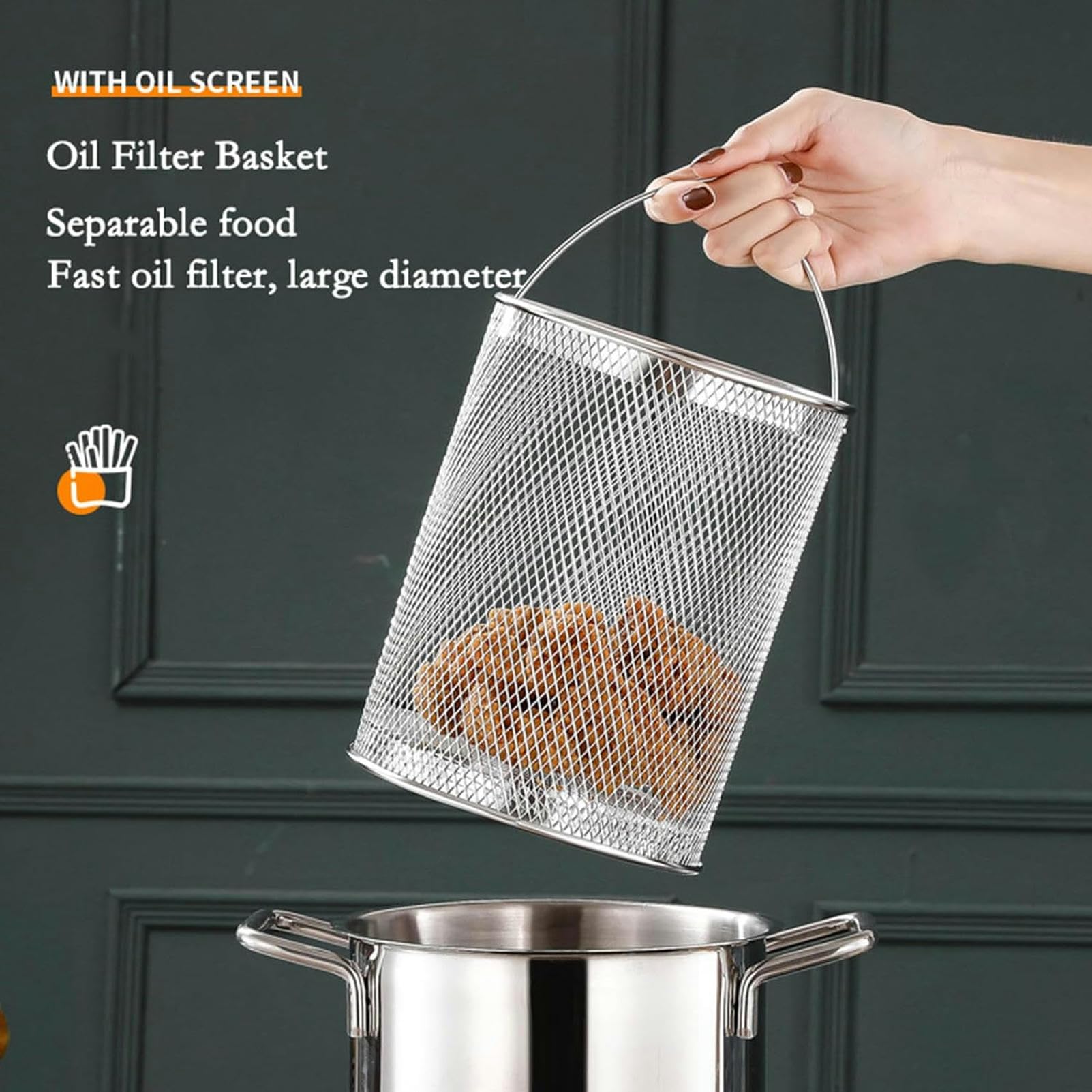 Pentola per Asparagi in Acciaio Inox, Cuoci-Pasta per Spaghetti, Vaporiera, Padella per Friggere con Olio E Cestello E Coperchio per La Cucina di Casa