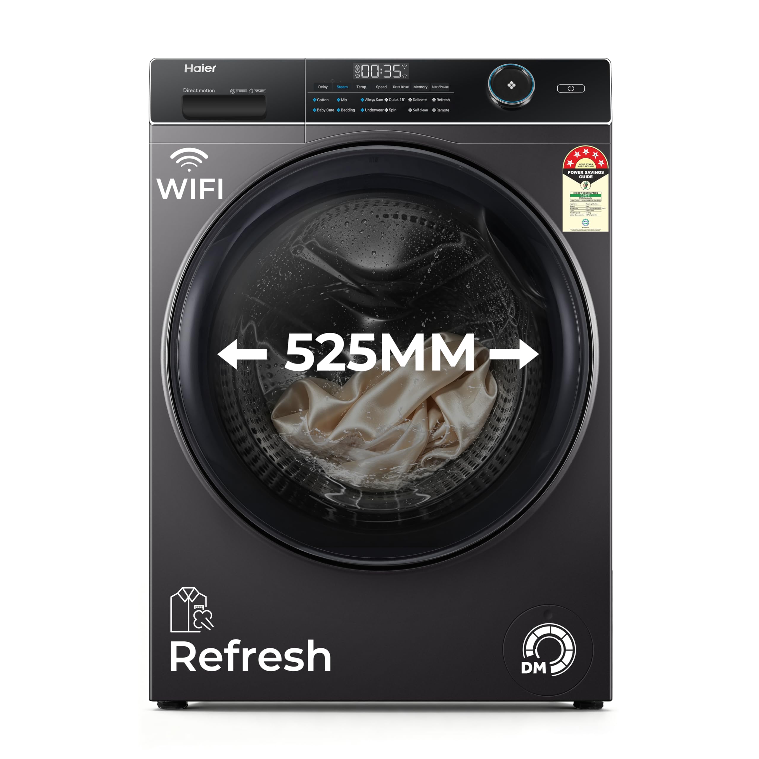 Haier 12Kg, 5 Star, AI Smart Wash, Hygiene Refresh with Inbuilt heater, 525 mm Super Drum, Direct Motion Motor, WiFi Fully Automatic Front Load Washer (EFL120-DM14IEIS8U1 | Dark Jade Silver)-image-18