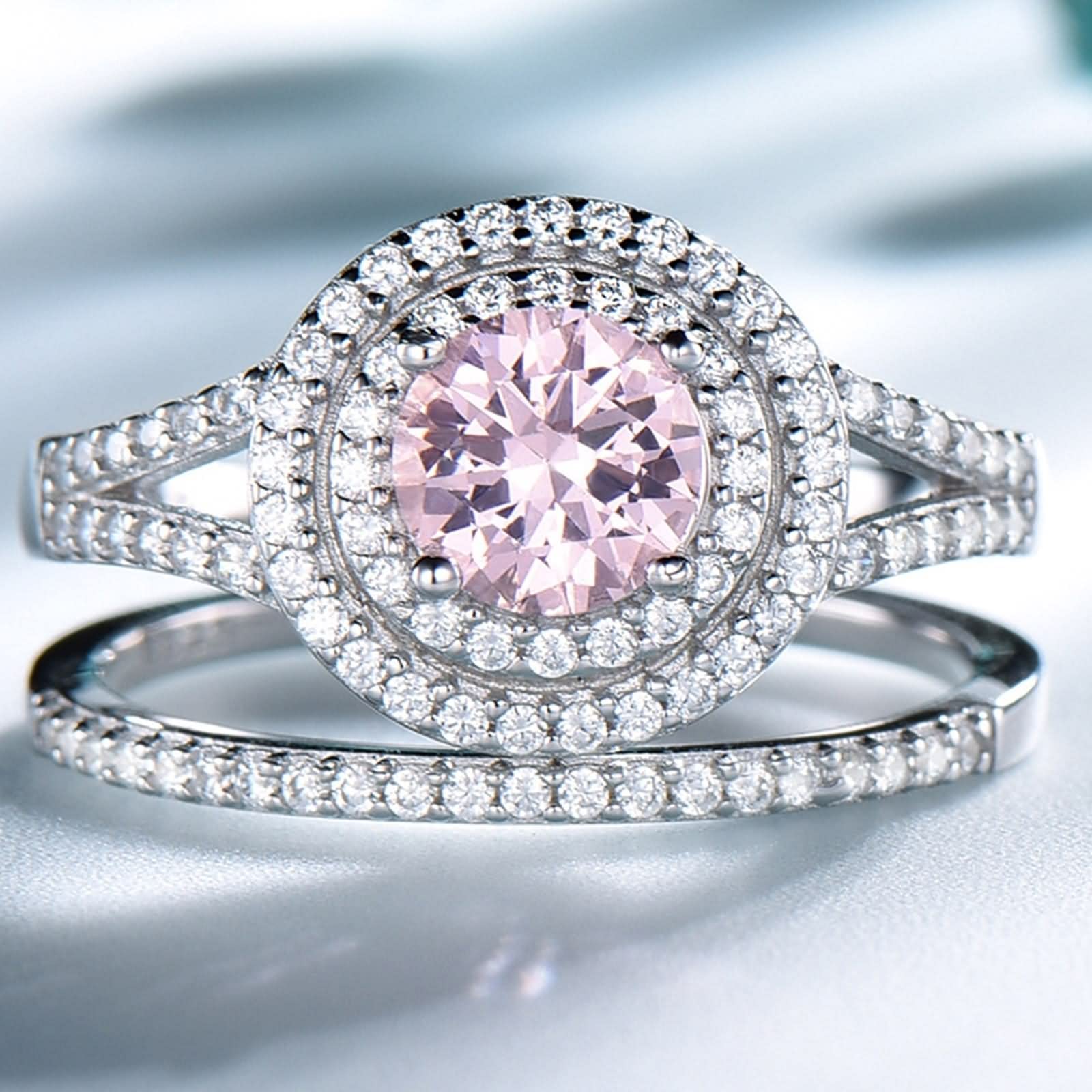 Ästhetische Ringe für Damen, Verlobungsringe aus Sterlingsilber, Stapelring, V-Form, Doppelkreis, runder Zirkonia
